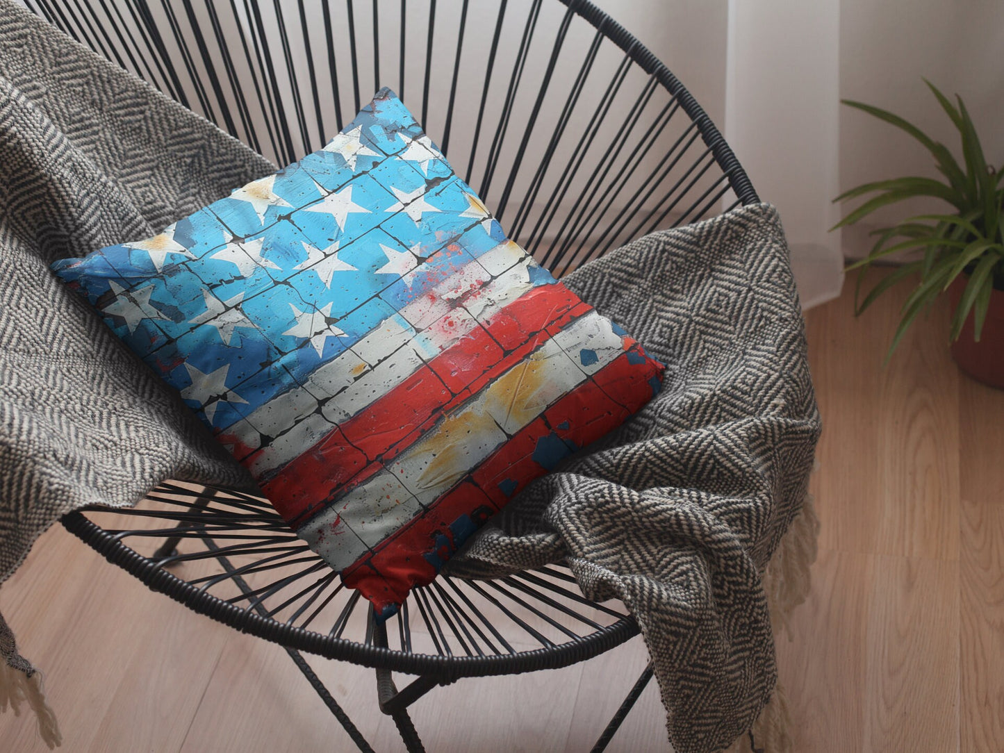 American Flag Graffiti Spun Polyester Square Pillow