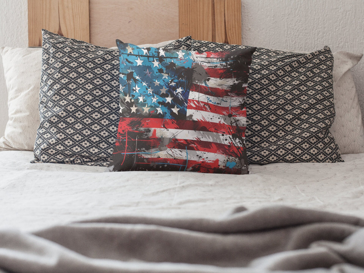 American Flag Graffiti Spun Polyester Square Pillow