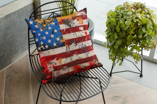 American Flag Graffiti Spun Polyester Square Pillow