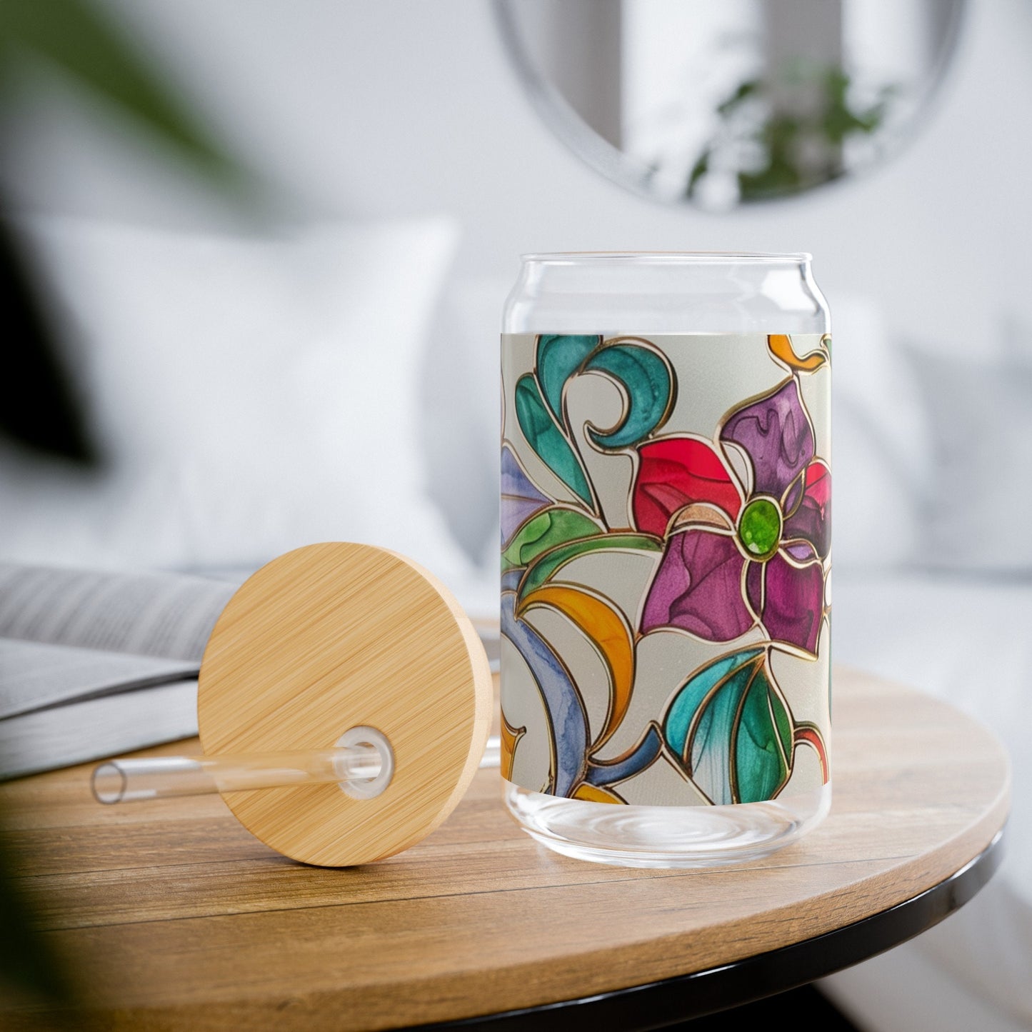 Floral Stained Glass Sipper Glass, 16oz