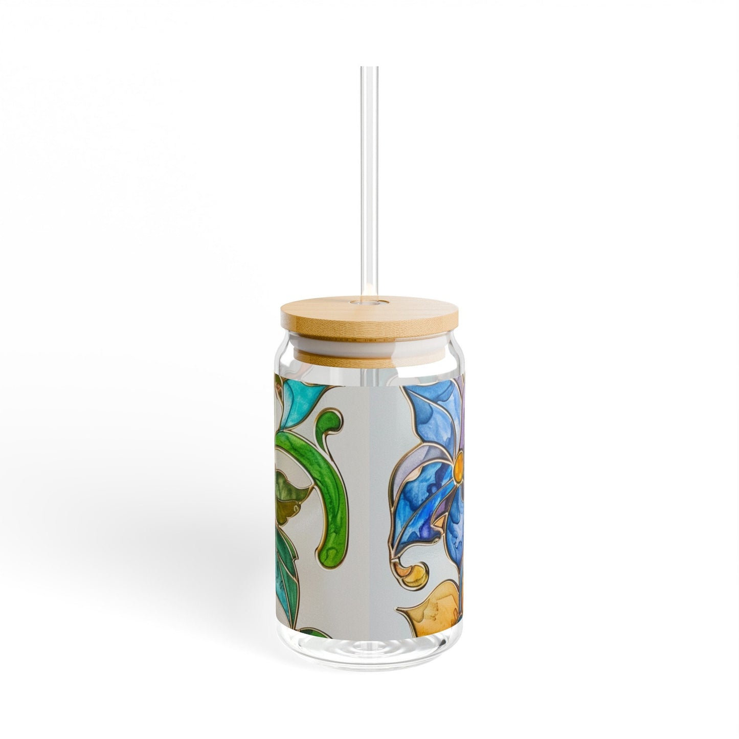 Floral Stained Glass Sipper Glass, 16oz