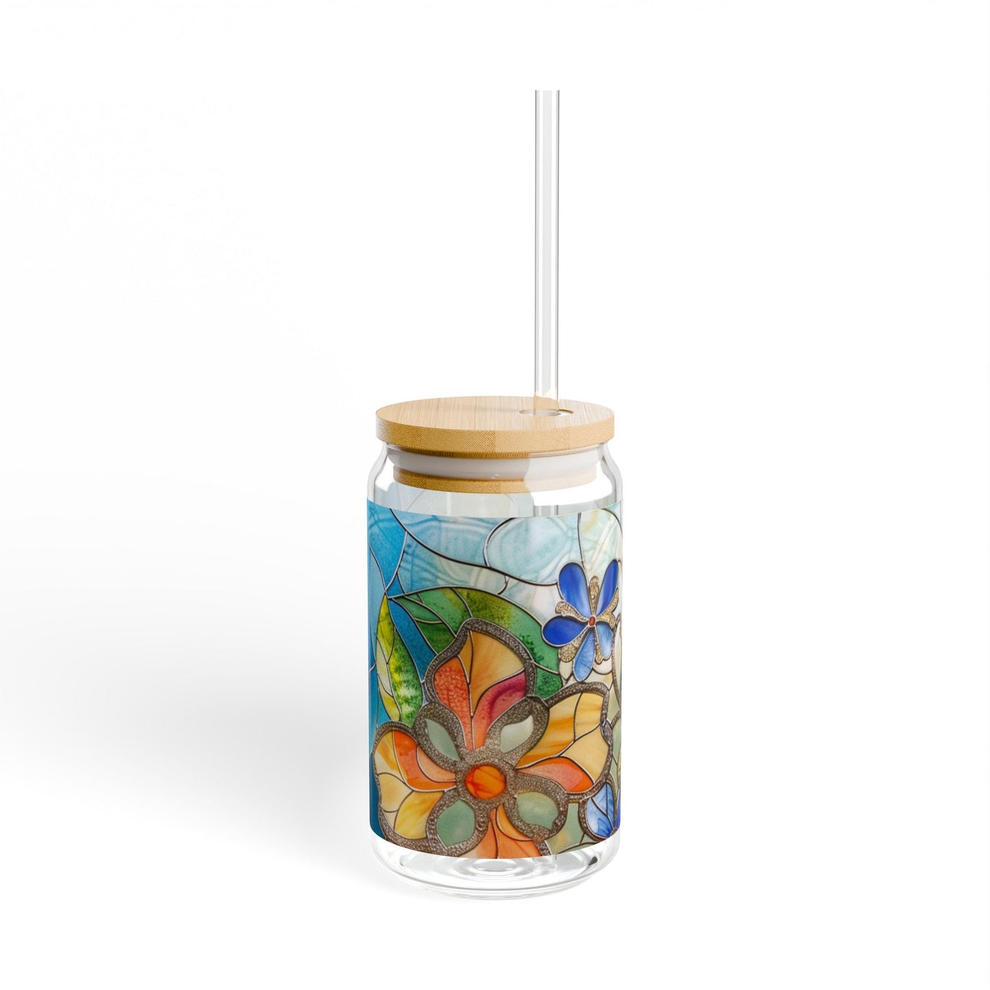 Floral Stained Glass Sipper Glass, 16oz