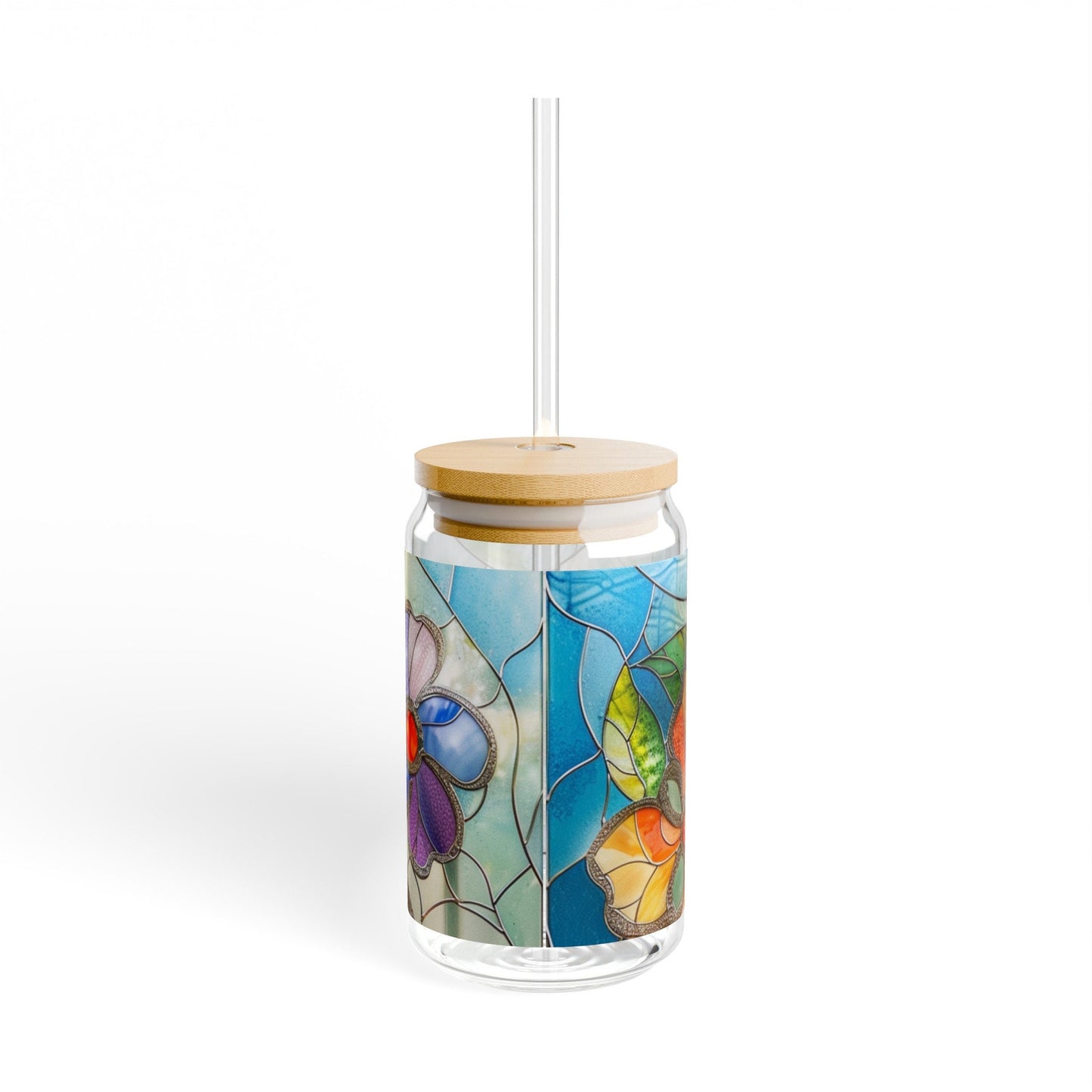 Floral Stained Glass Sipper Glass, 16oz
