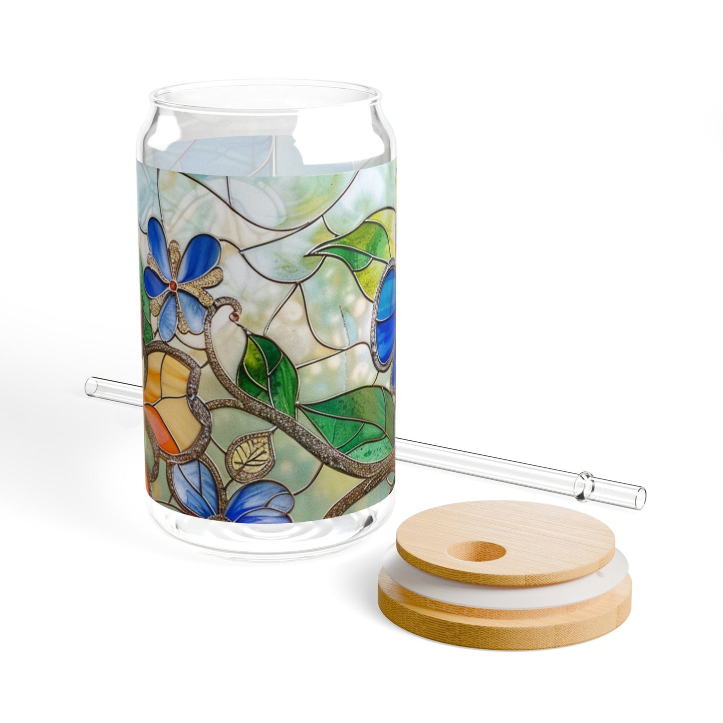 Floral Stained Glass Sipper Glass, 16oz