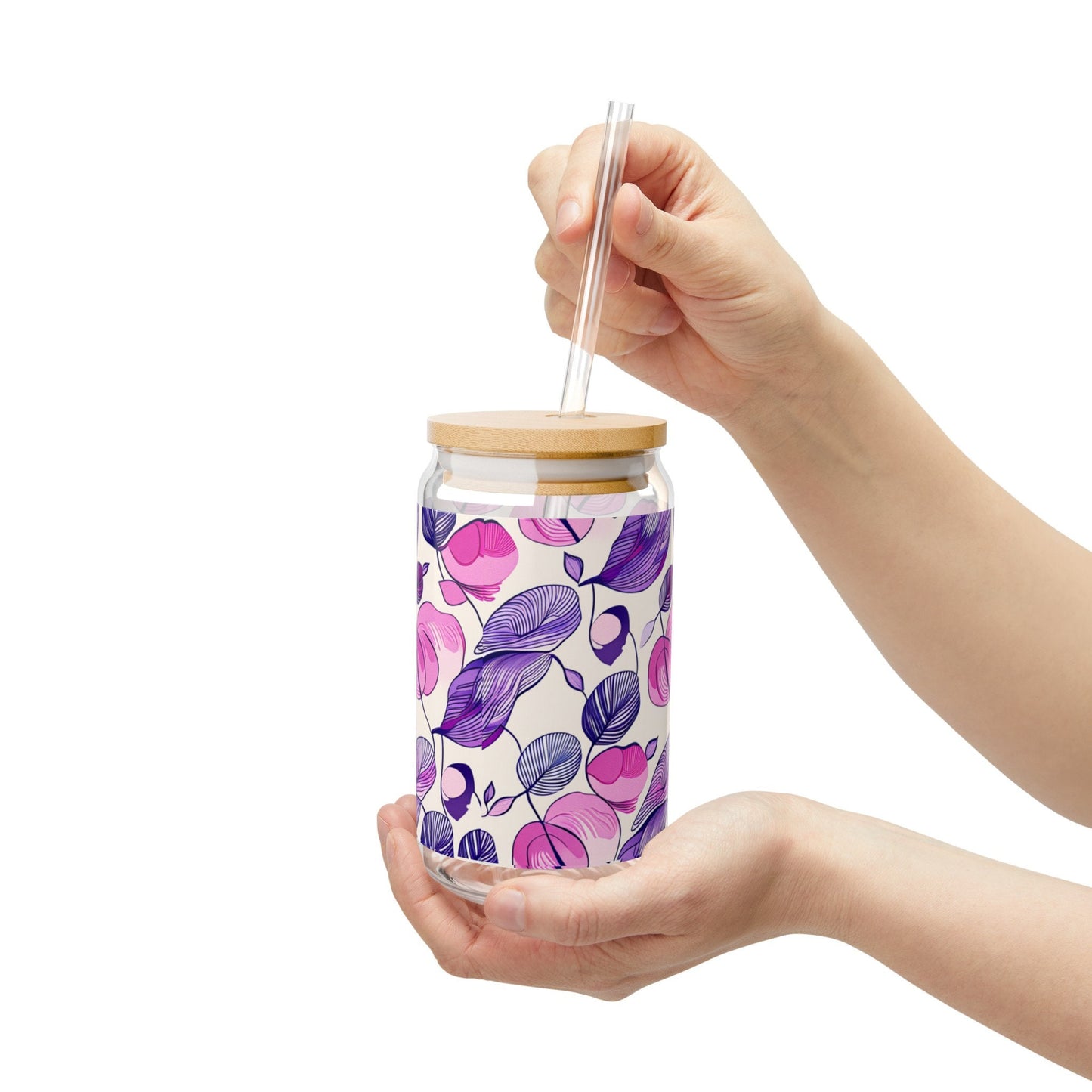 Floral Sipper Glass, 16oz