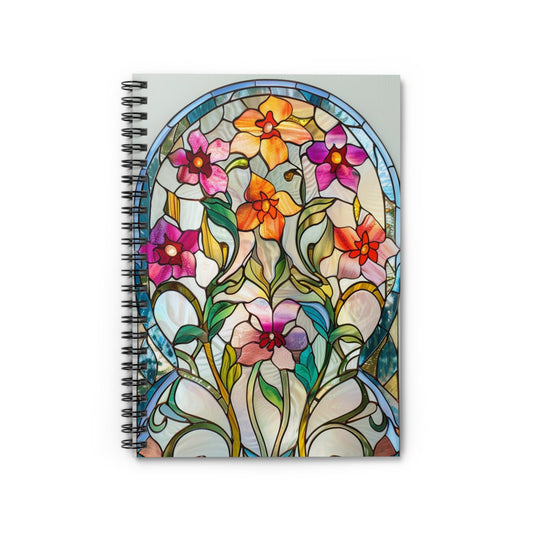 Floral Stained Glass Spiral Notebook - Ruled Line
