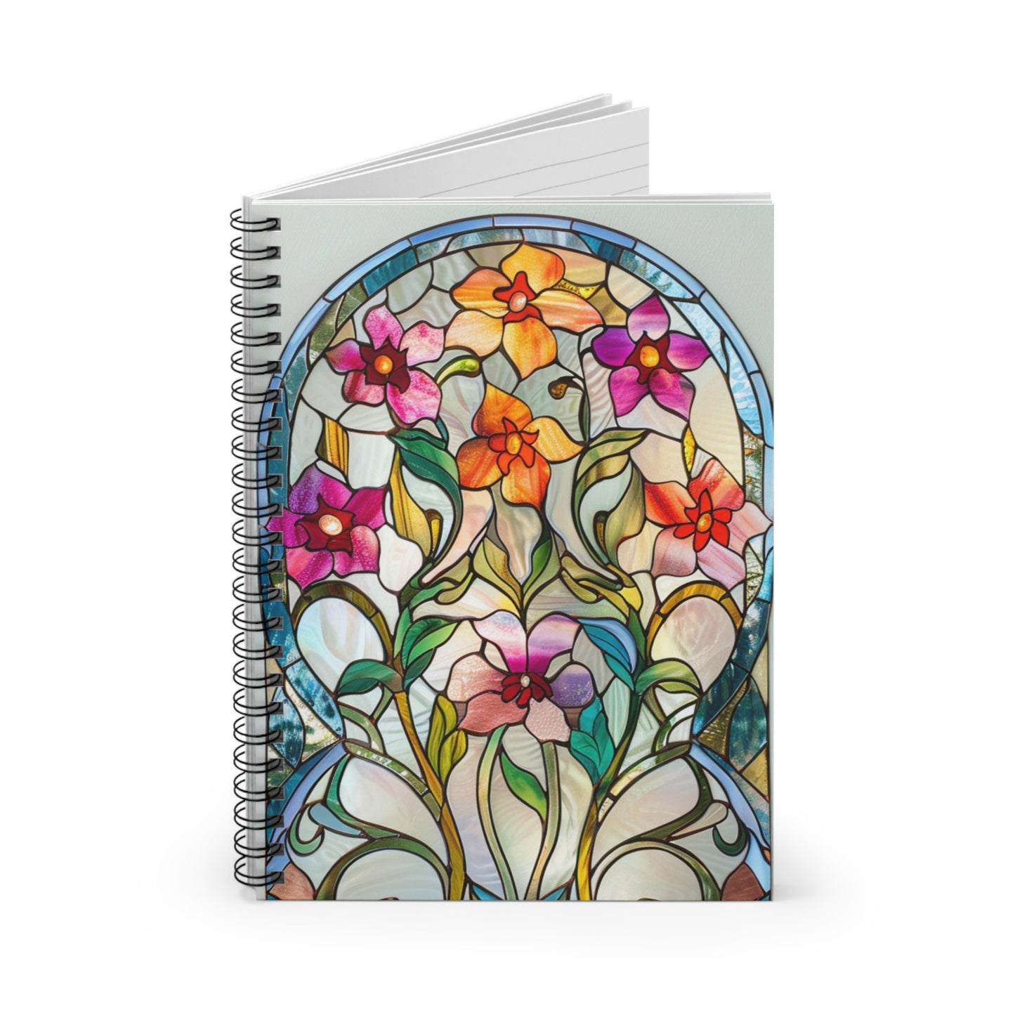 Floral Stained Glass Spiral Notebook - Ruled Line