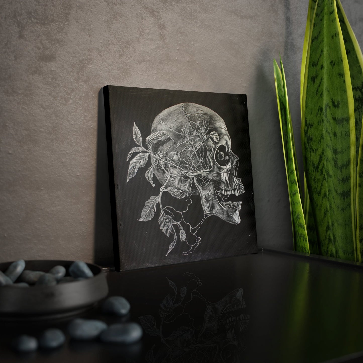 Nature Wins Canvas Photo Tile - Skull and Plant