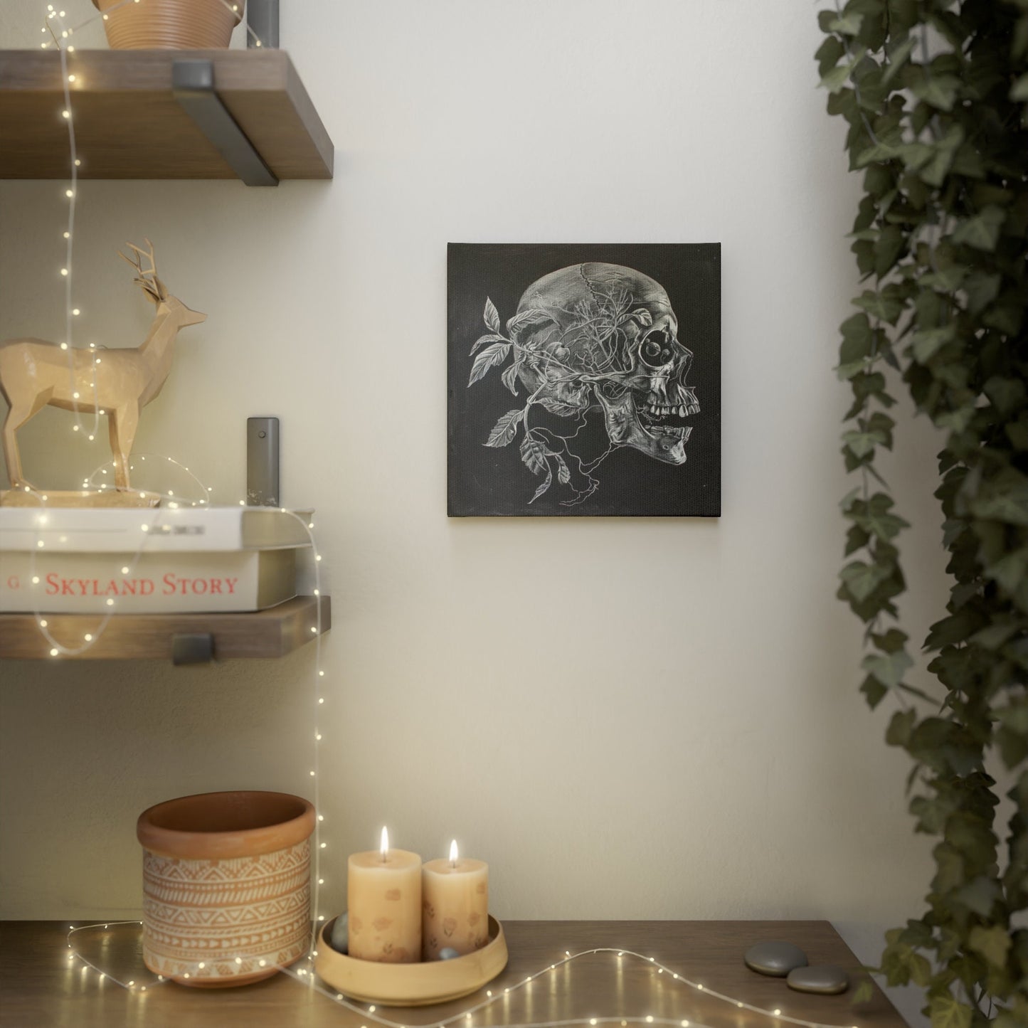 Nature Wins Canvas Photo Tile - Skull and Plant