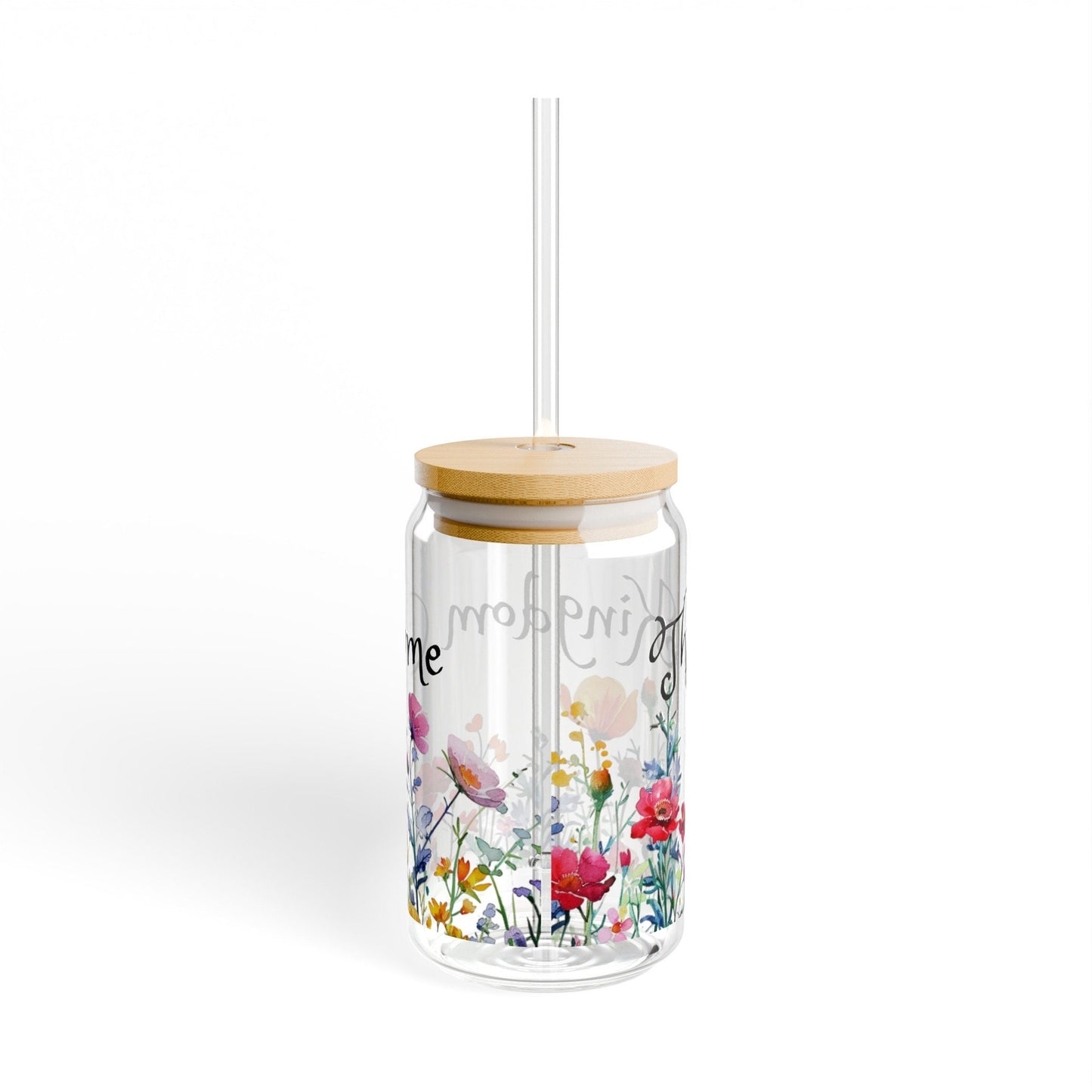 Thy Kingdom Come Glass Sipper Glass, 16oz, Tumbler with Wildflowers