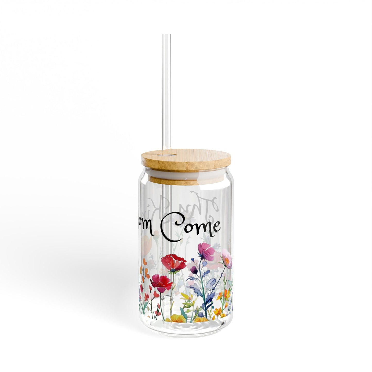 Thy Kingdom Come Glass Sipper Glass, 16oz, Tumbler with Wildflowers