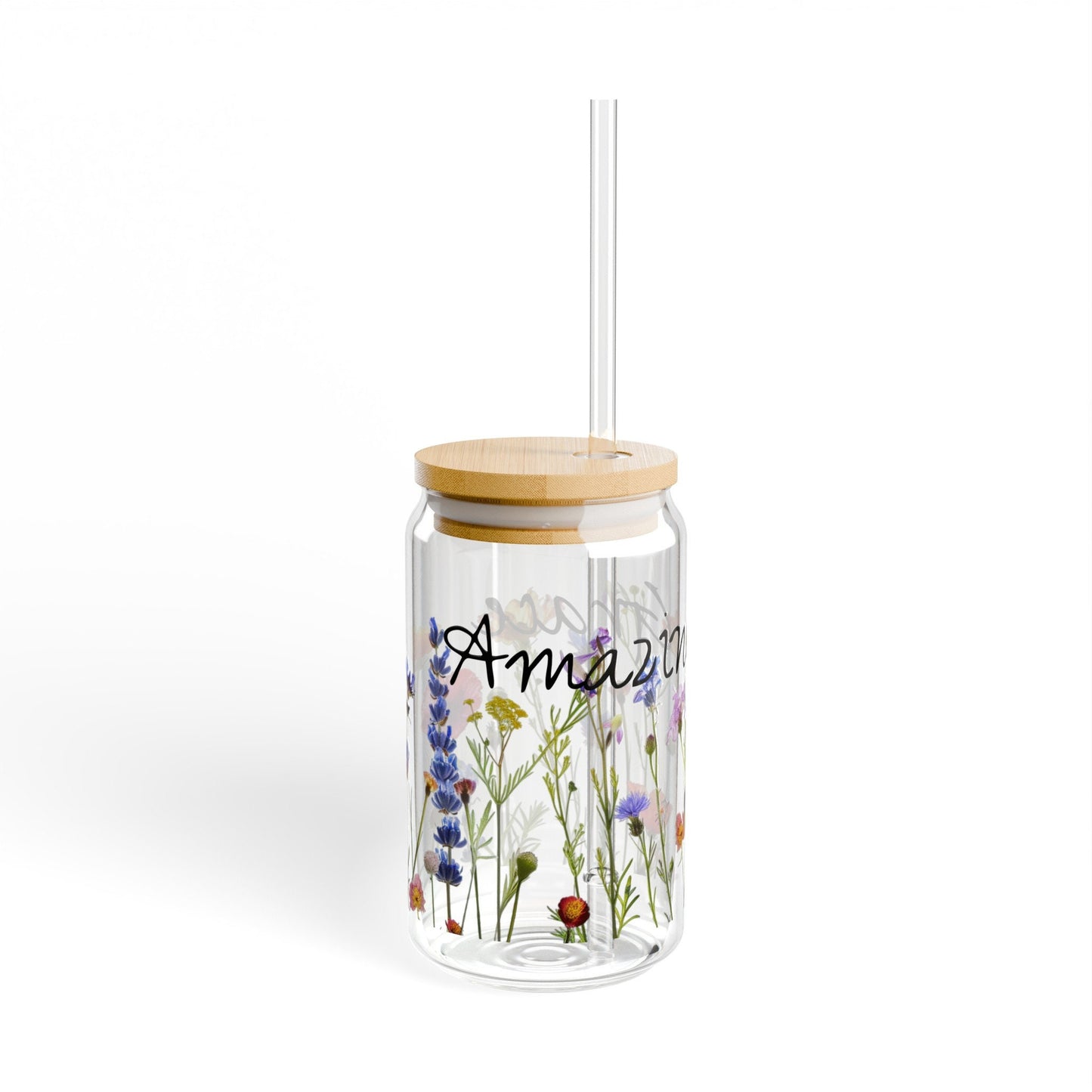 Amazing Grace Glass Tumbler, Wildflower Design, 16oz Sipper
