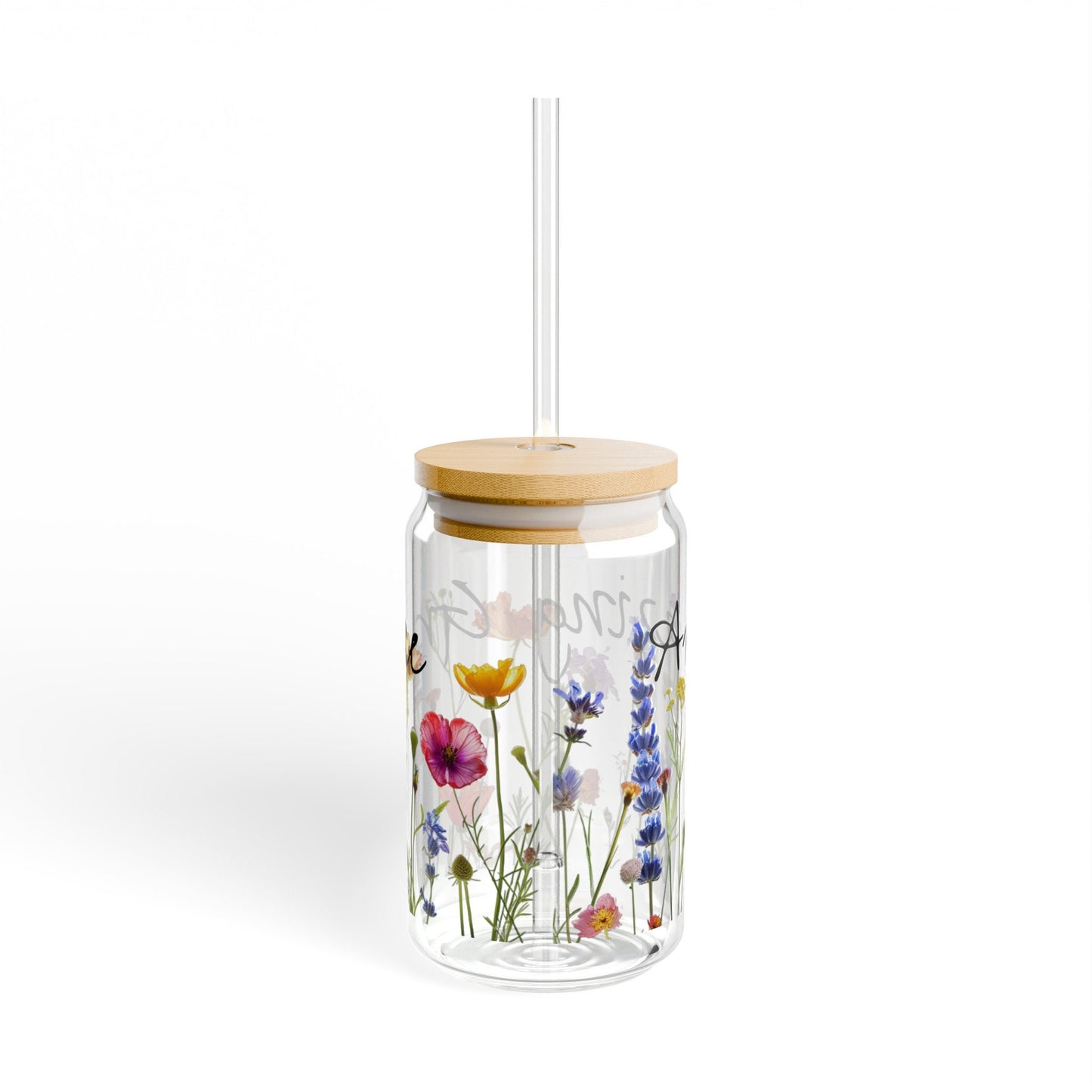 Amazing Grace Glass Tumbler, Wildflower Design, 16oz Sipper