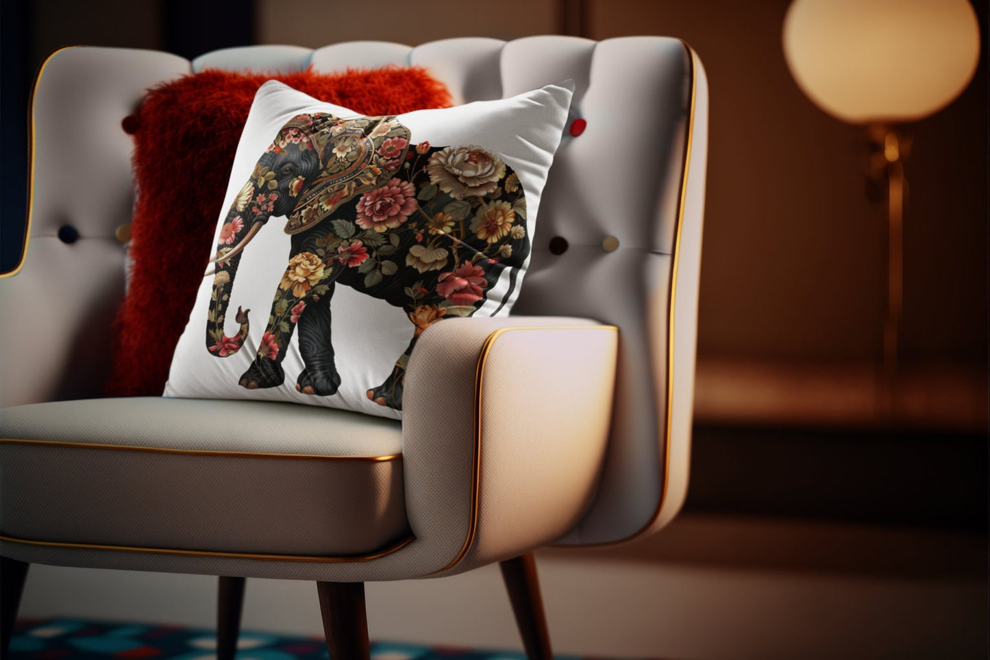 Victorian Style Elephant Spun Polyester Square Pillow - Jungle