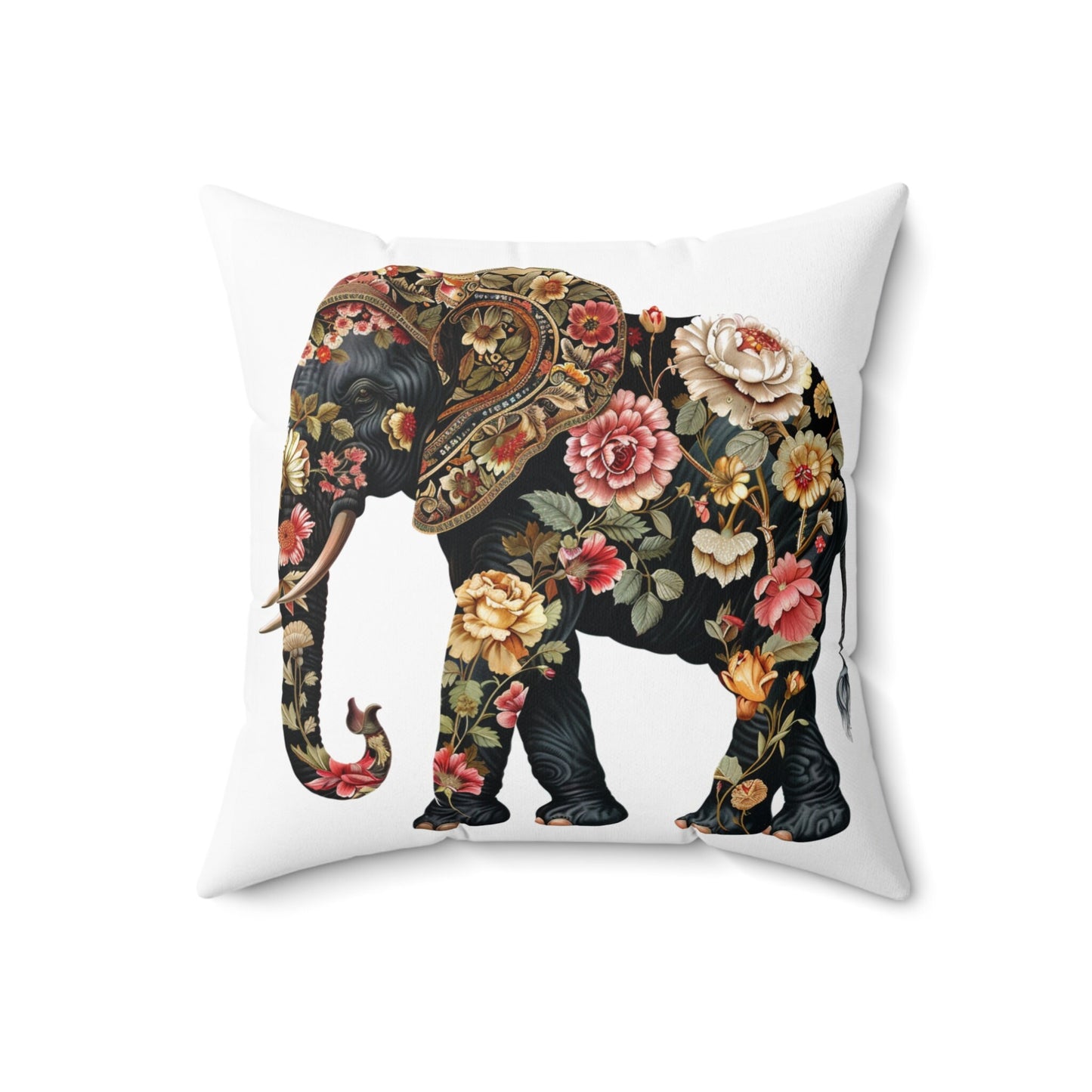 Victorian Style Elephant Spun Polyester Square Pillow - Jungle