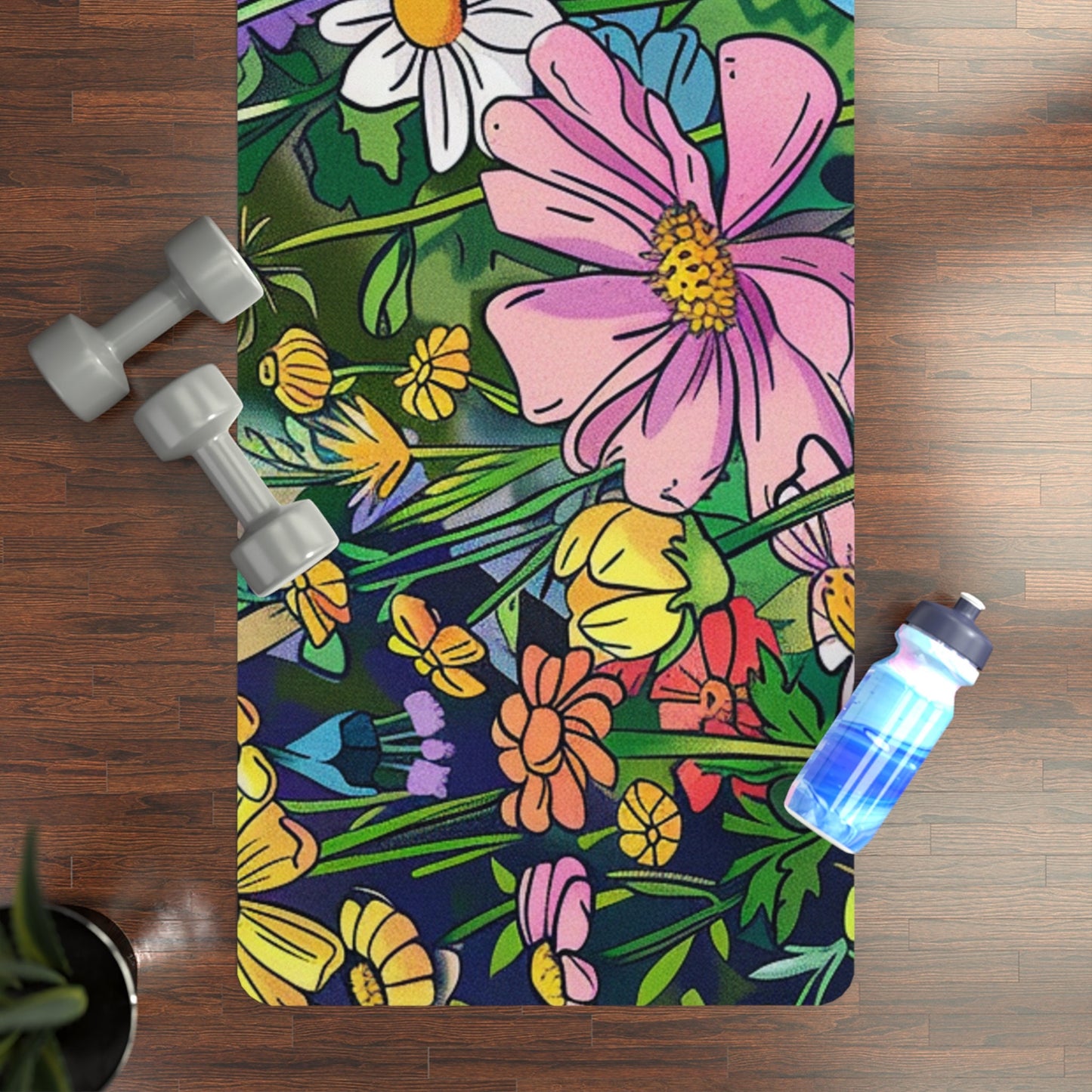 Comic Book Floral Rubber Yoga Mat - Flowers