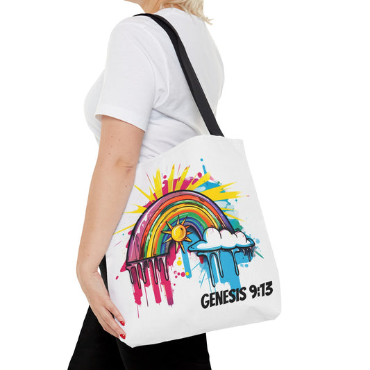 Genesis 9:13 Graffiti Style Rainbow Tote Bag