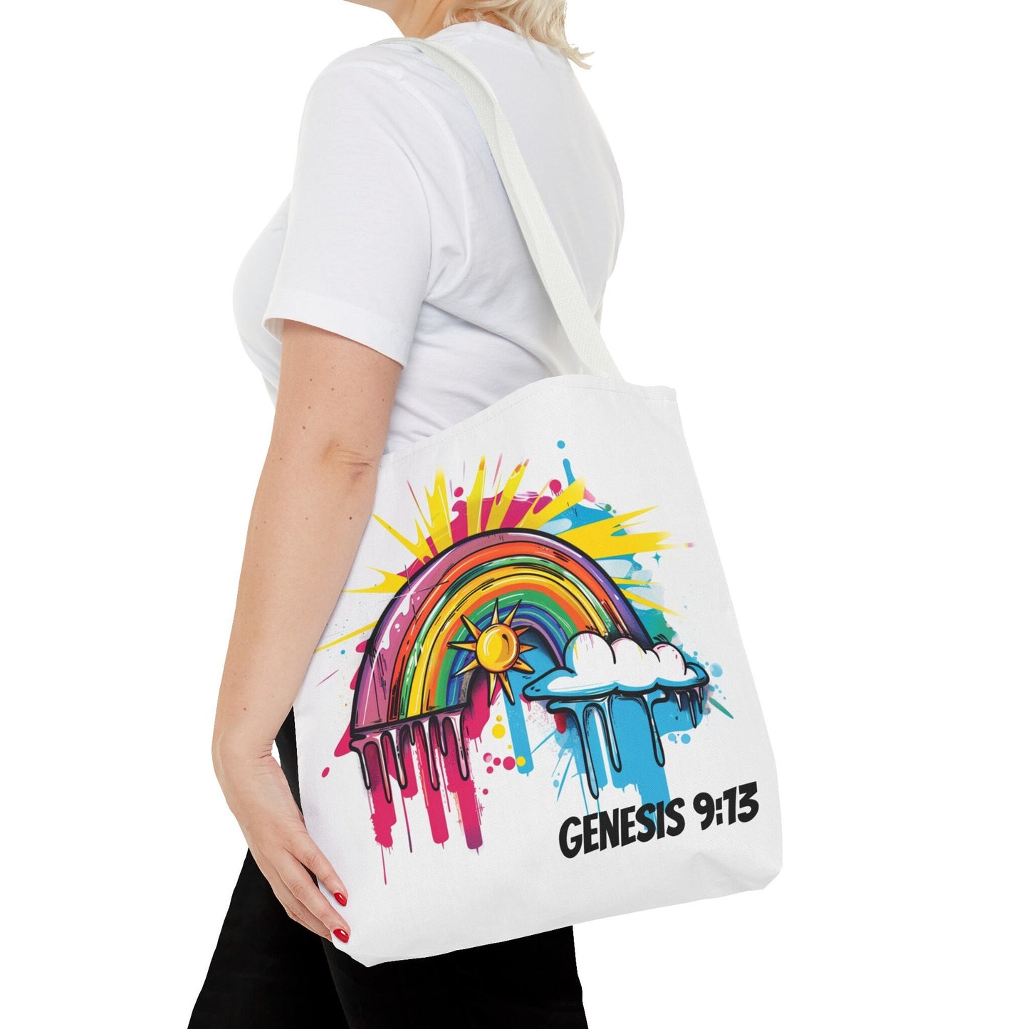 Genesis 9:13 Graffiti Style Rainbow Tote Bag