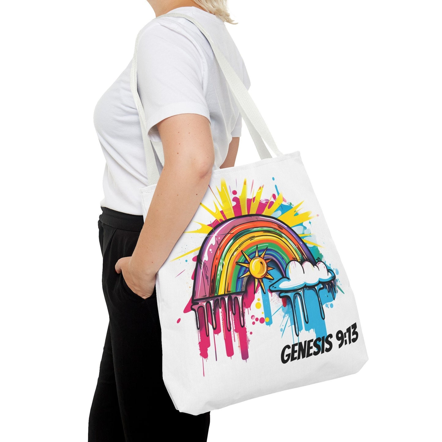 Genesis 9:13 Graffiti Style Rainbow Tote Bag