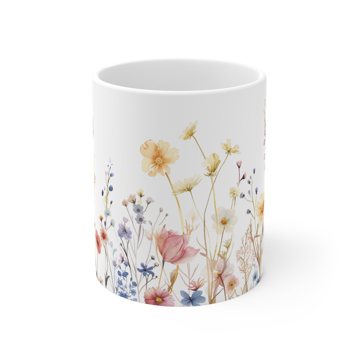 Watercolor Wildflower Mug: Boho Pressed Flowers Coffee Mug