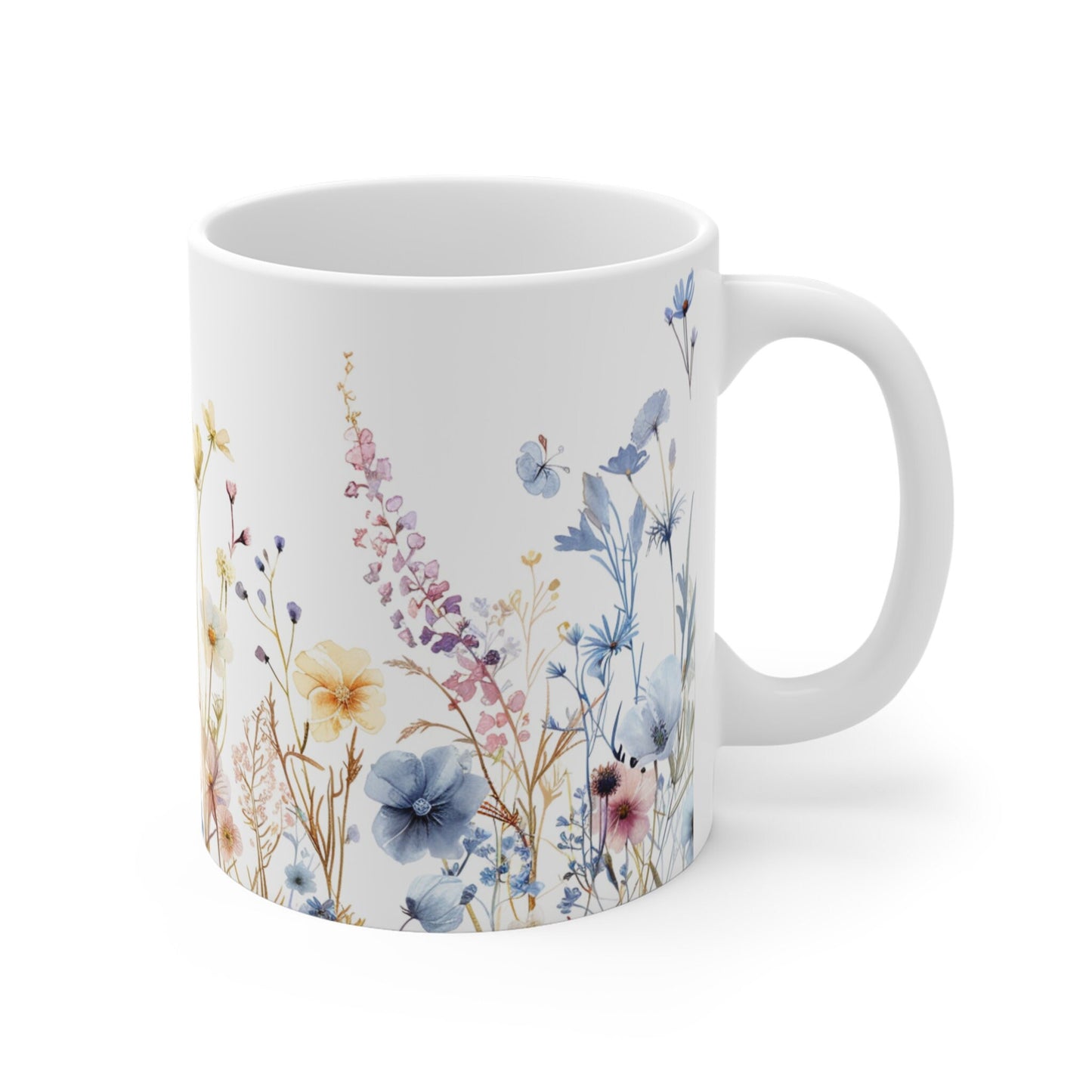 Watercolor Wildflower Mug: Boho Pressed Flowers Coffee Mug