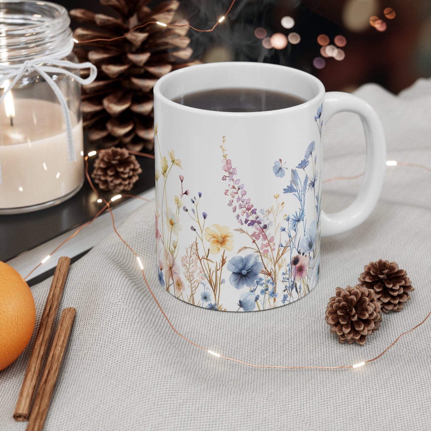 Watercolor Wildflower Mug: Boho Pressed Flowers Coffee Mug