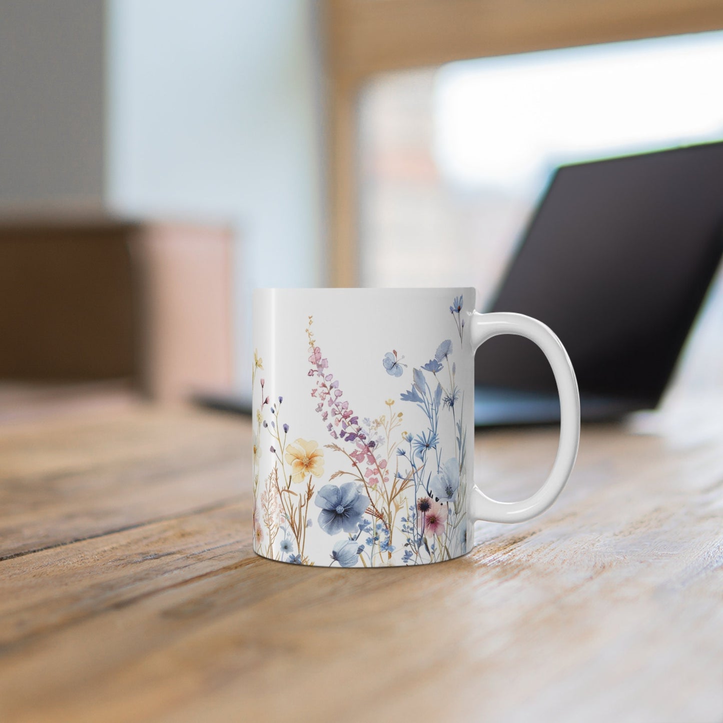 Watercolor Wildflower Mug: Boho Pressed Flowers Coffee Mug