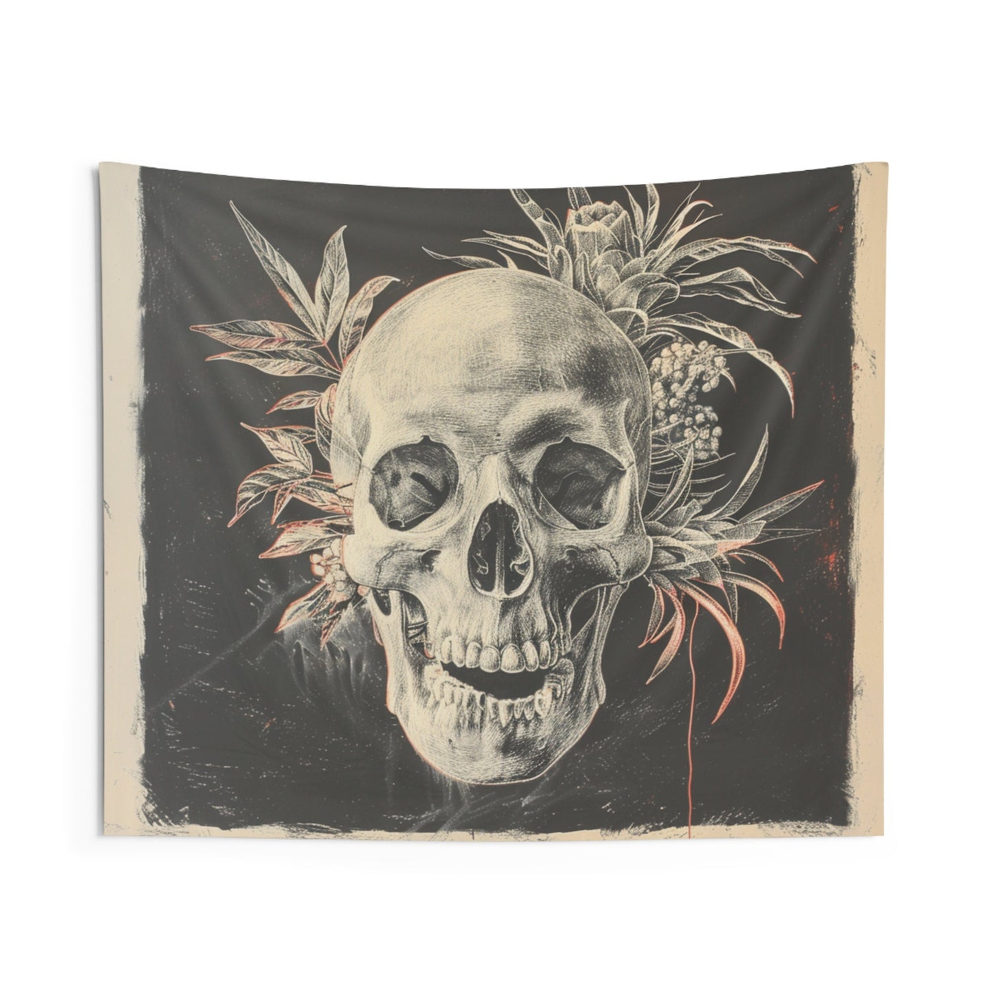 Gothic Elegance: Skull and Plant Indoor Wall Tapestries