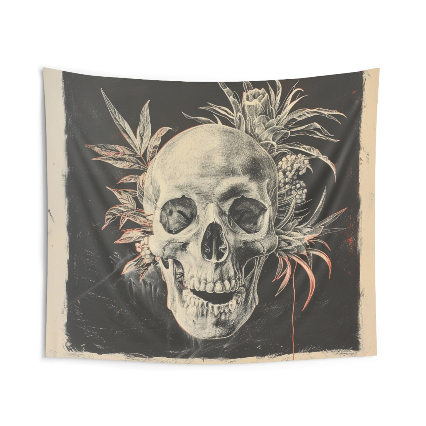 Gothic Elegance: Skull and Plant Indoor Wall Tapestries