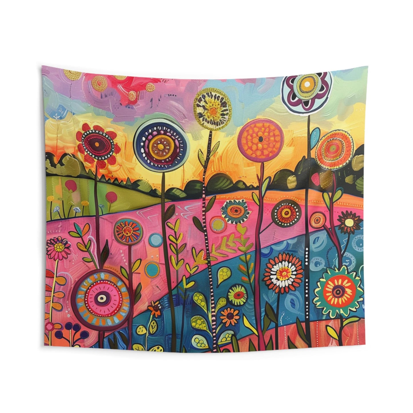Retro Blooms Wall Tapestry