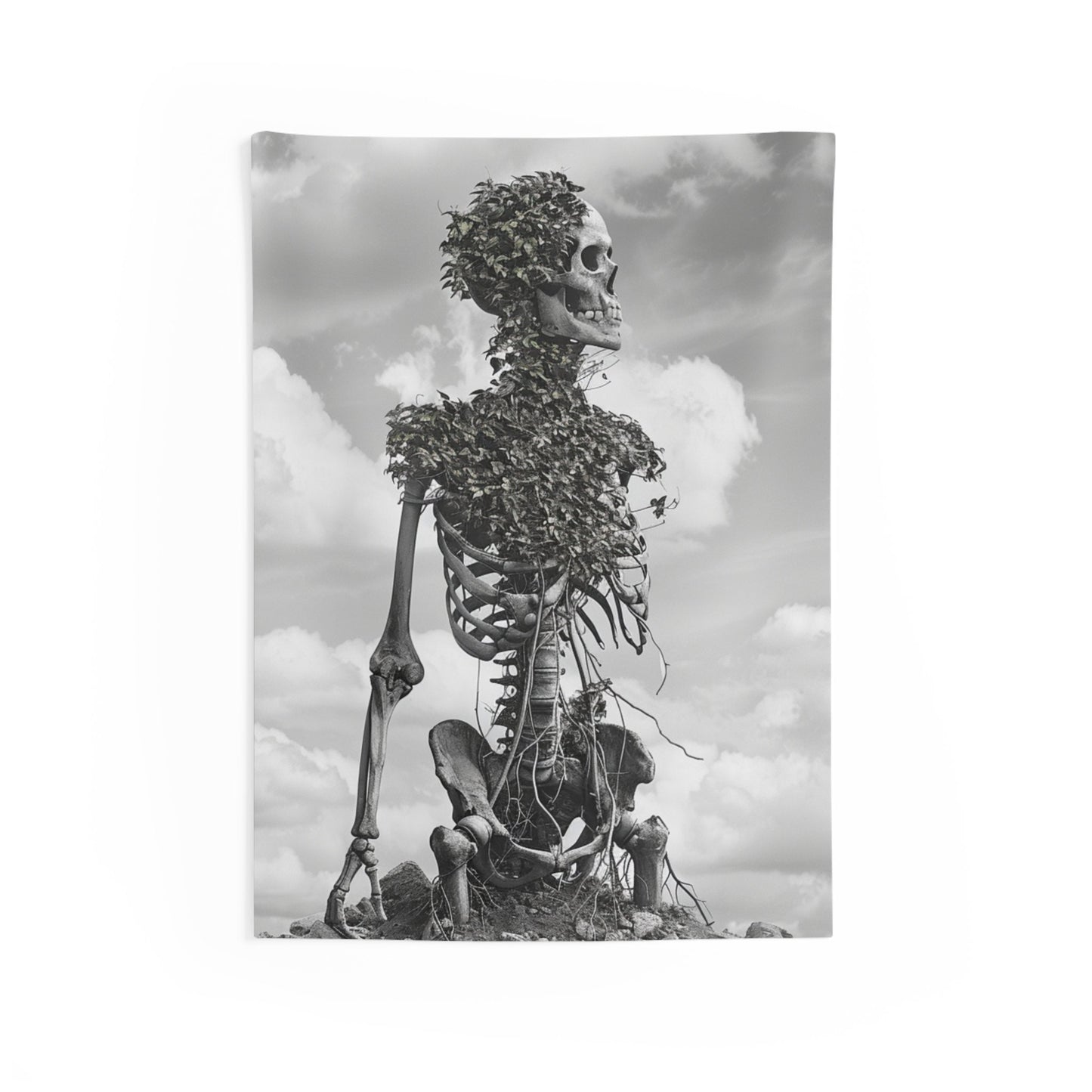 Gothic Elegance: Skeleton and Plant Indoor Wall Tapestries