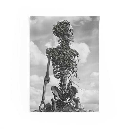 Gothic Elegance: Skeleton and Plant Indoor Wall Tapestries