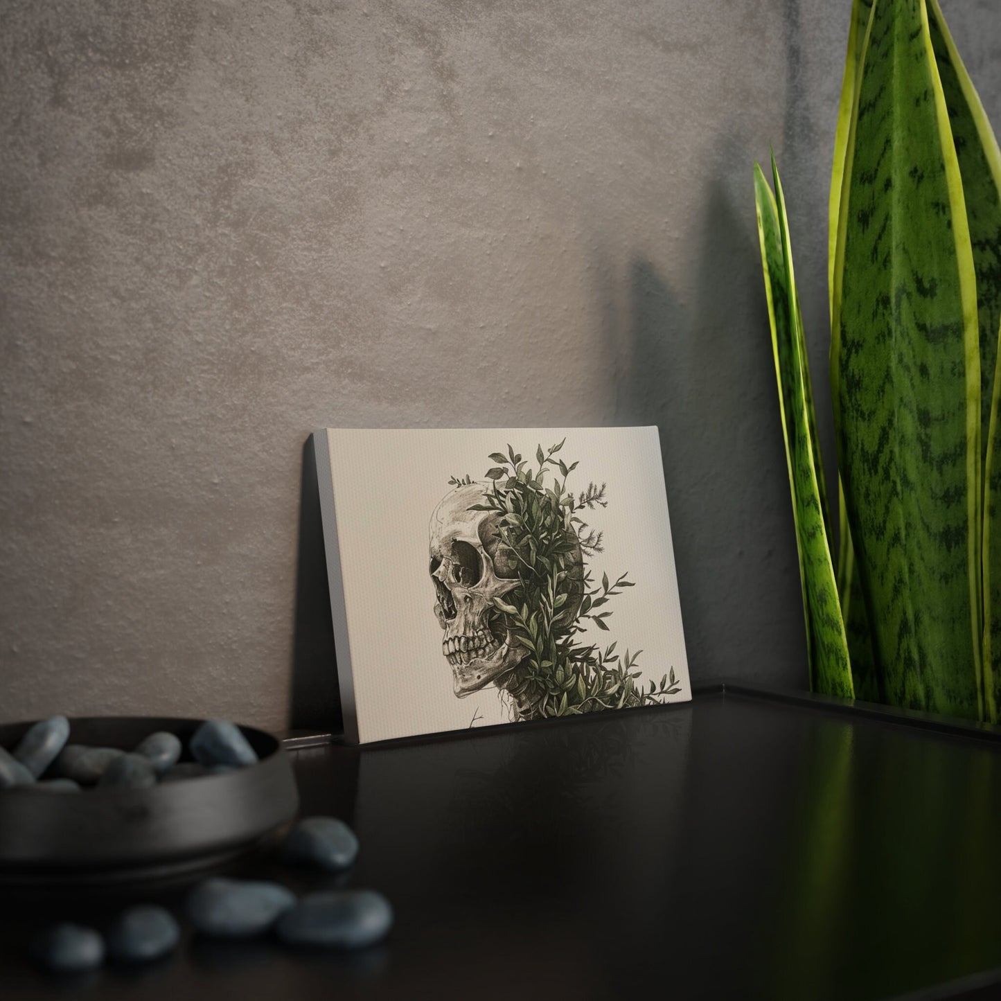 Nature Wins Canvas Photo Tile - Skull and Plant