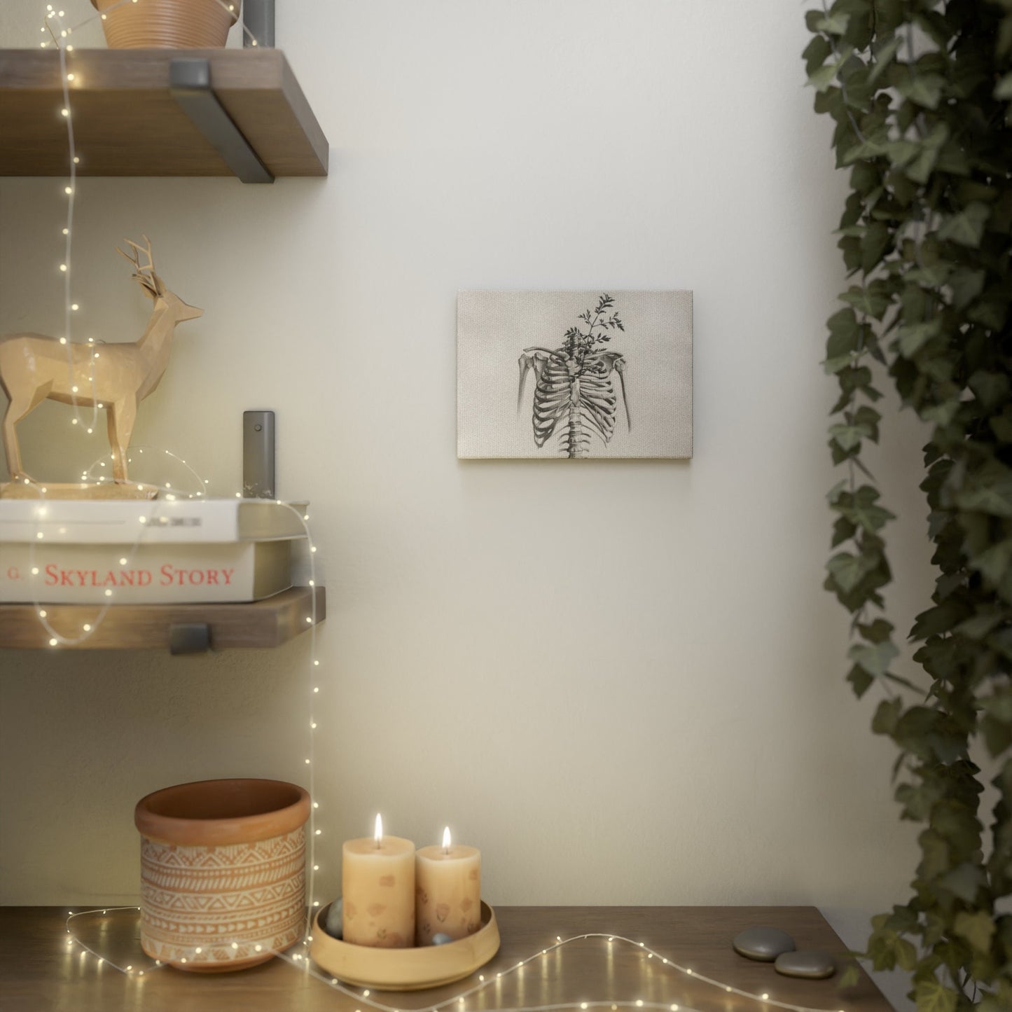 Nature's Anatomy Fusion - Skull and Plant Canvas Tile Print