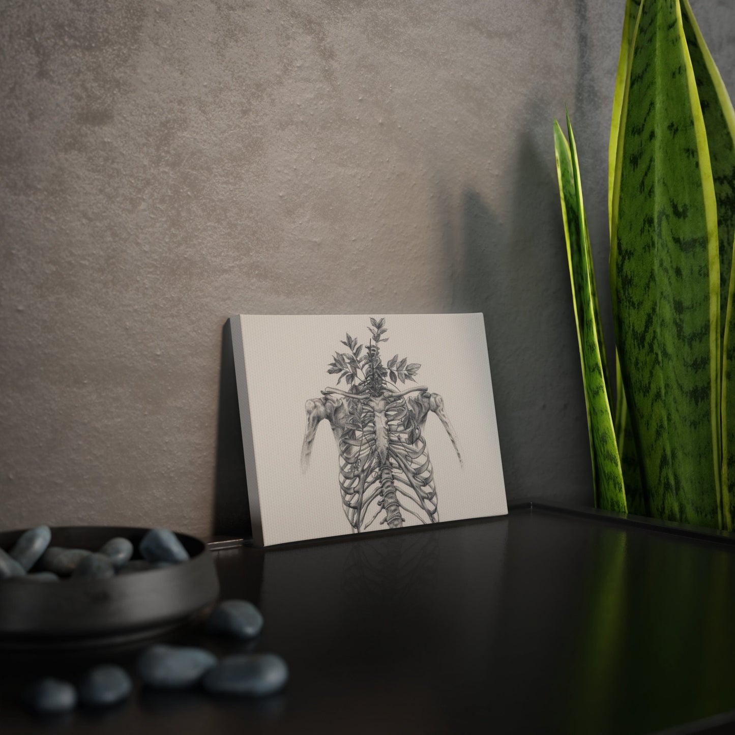 Nature's Anatomy Fusion - Skull and Plant Canvas Tile Print