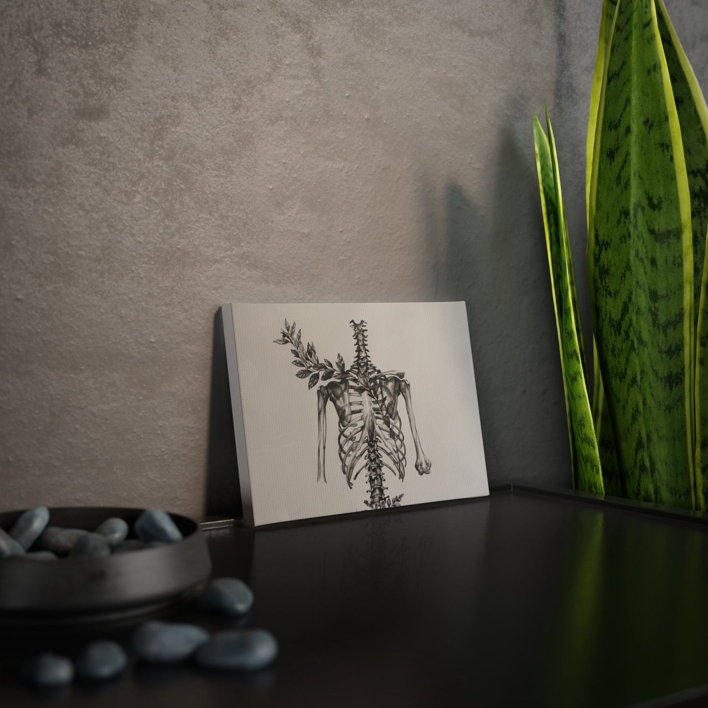 Nature's Anatomy Fusion - Skull and Plant Canvas Tile Print