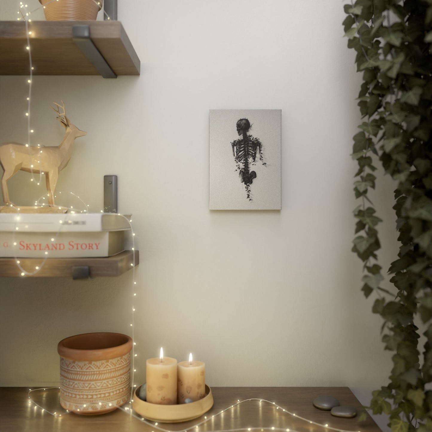 Nature's Anatomy Fusion - Skull and Plant Canvas Tile Print