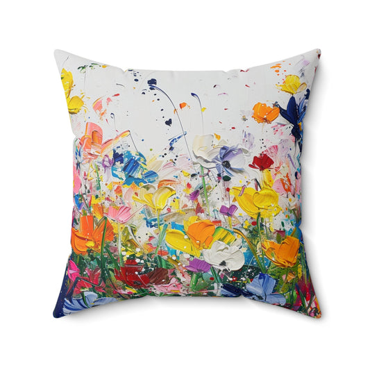 Expressionistic Flowers Spun Polyester Square Pillow