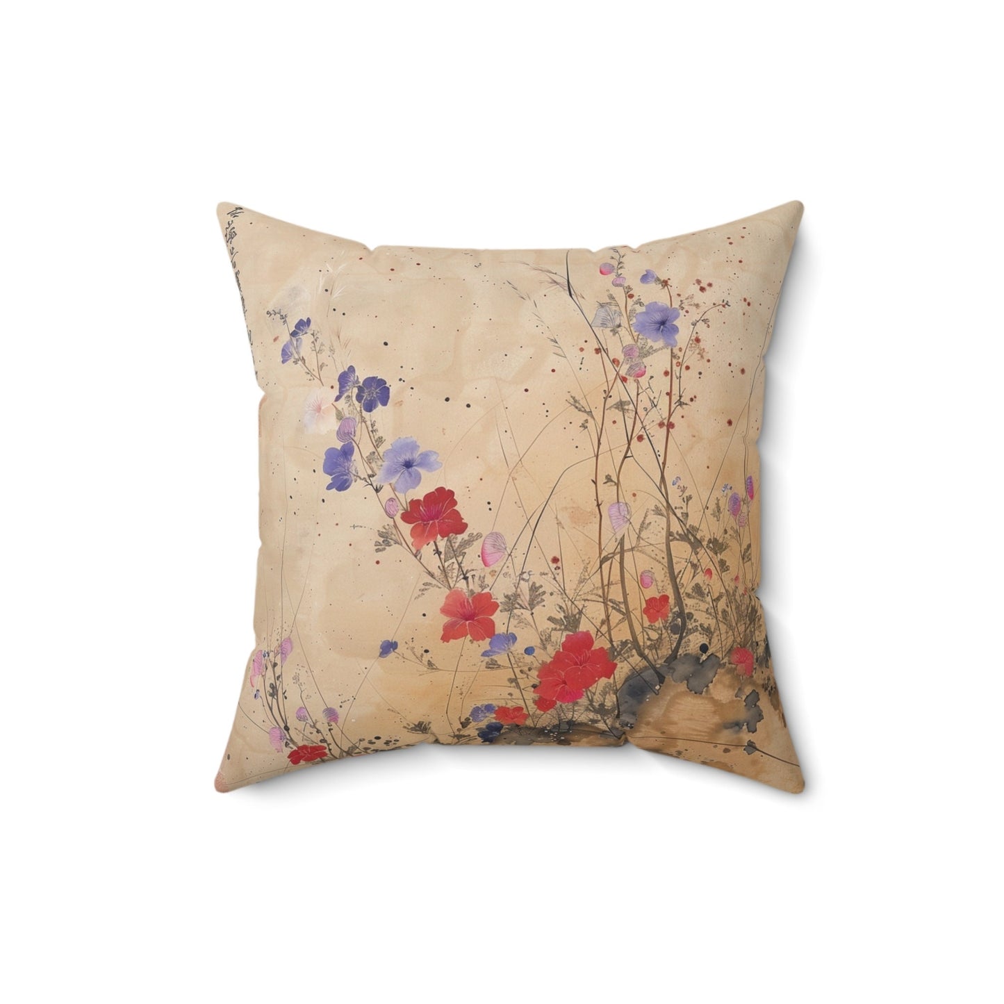 Japanese Wildflowers on a Spun Polyester Square Pillow