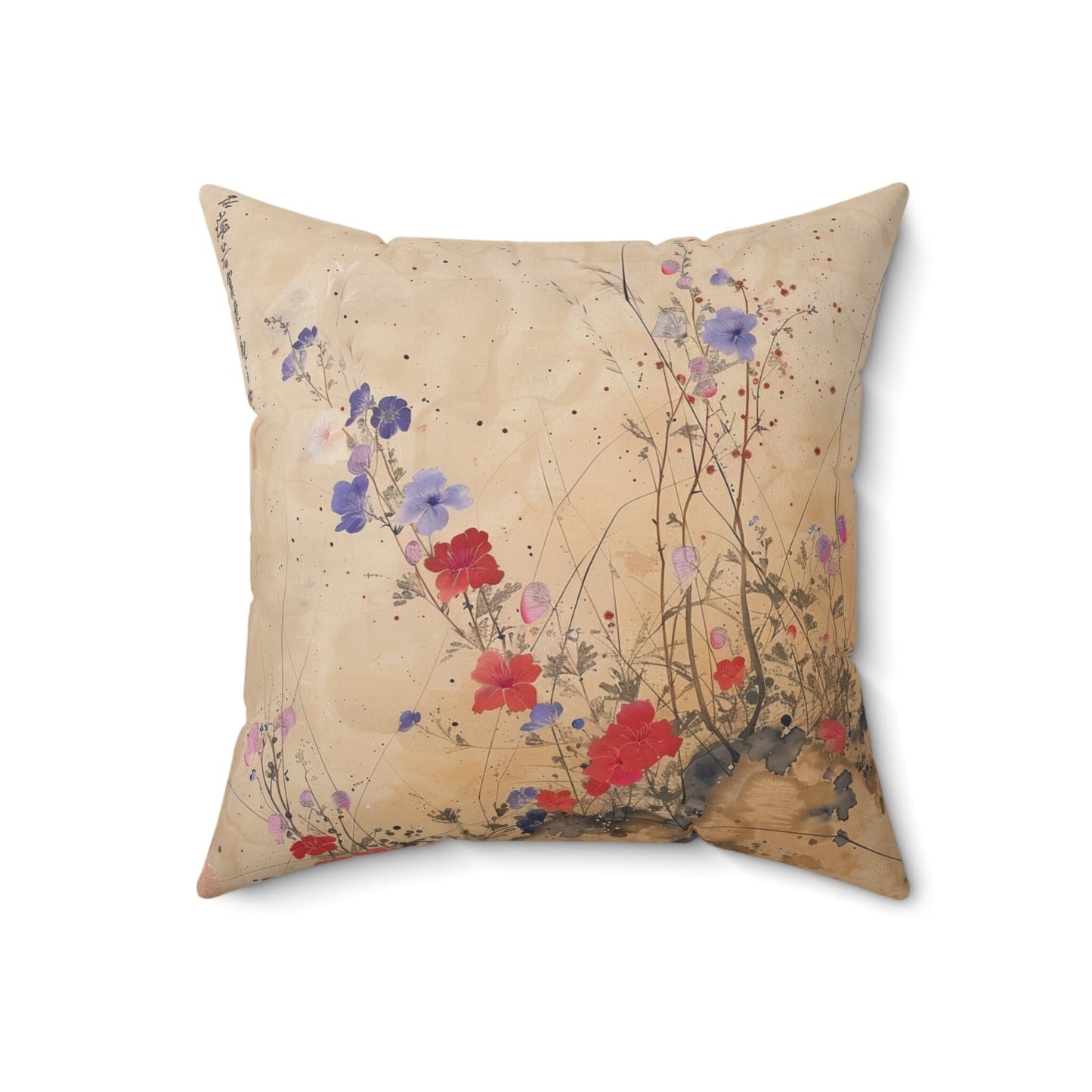 Japanese Wildflowers on a Spun Polyester Square Pillow