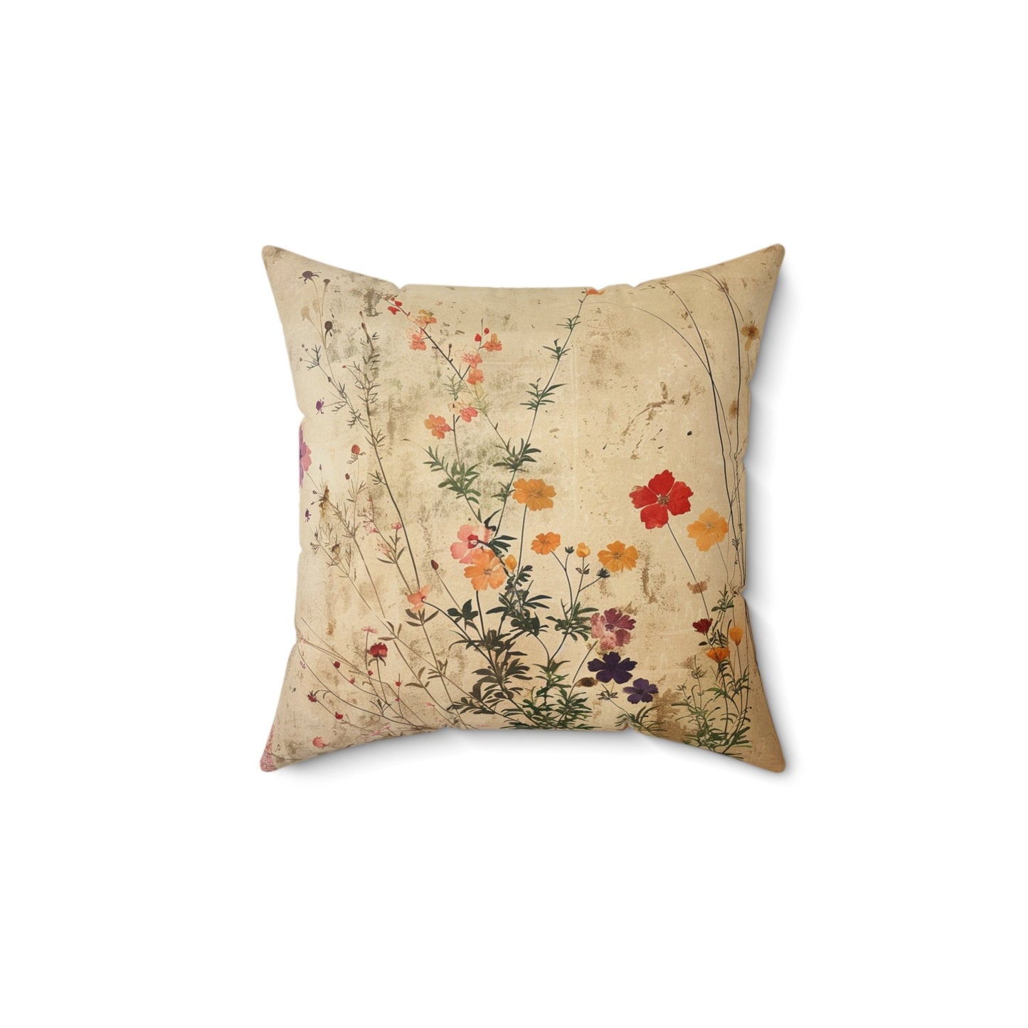 Japanese Wildflowers on a Spun Polyester Square Pillow