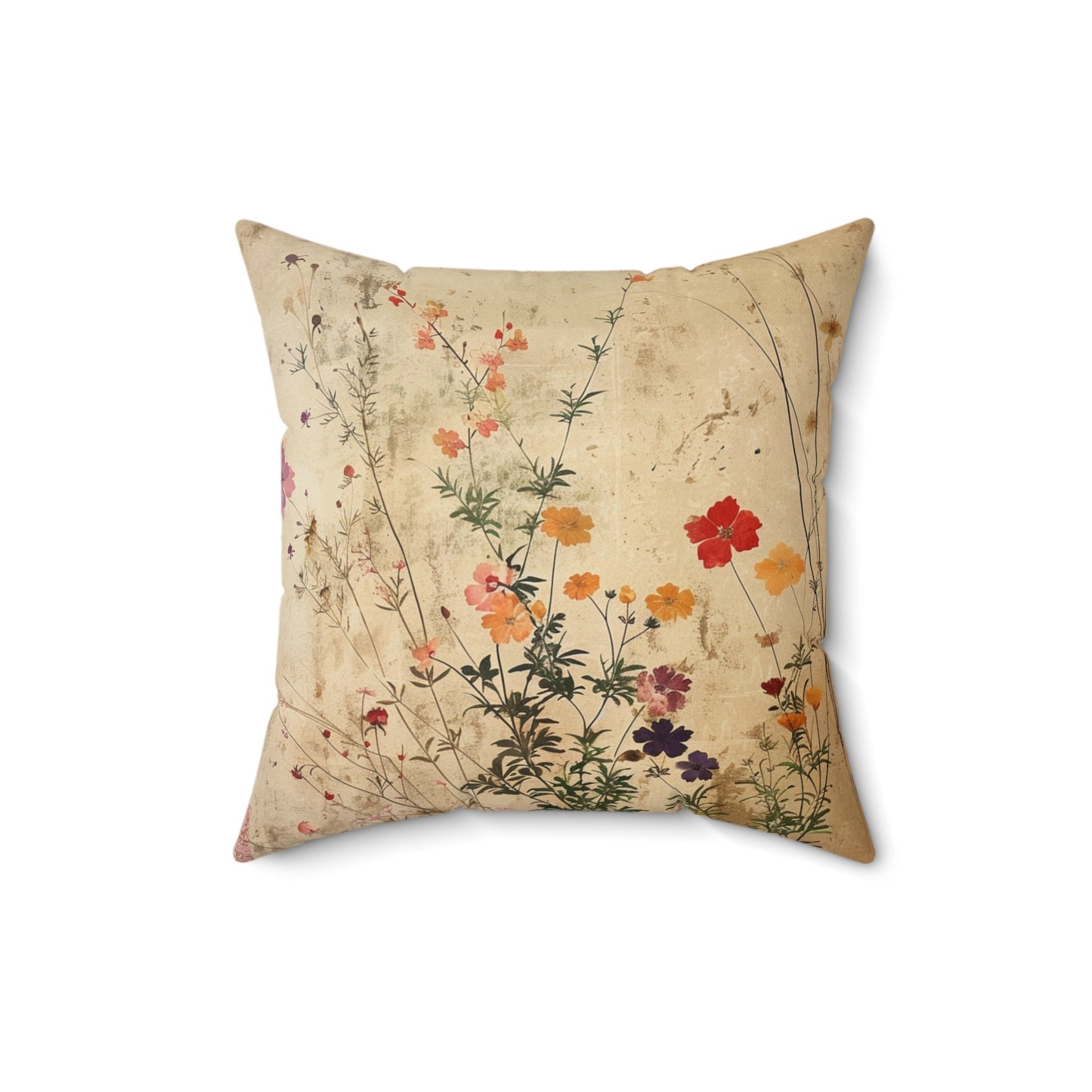 Japanese Wildflowers on a Spun Polyester Square Pillow
