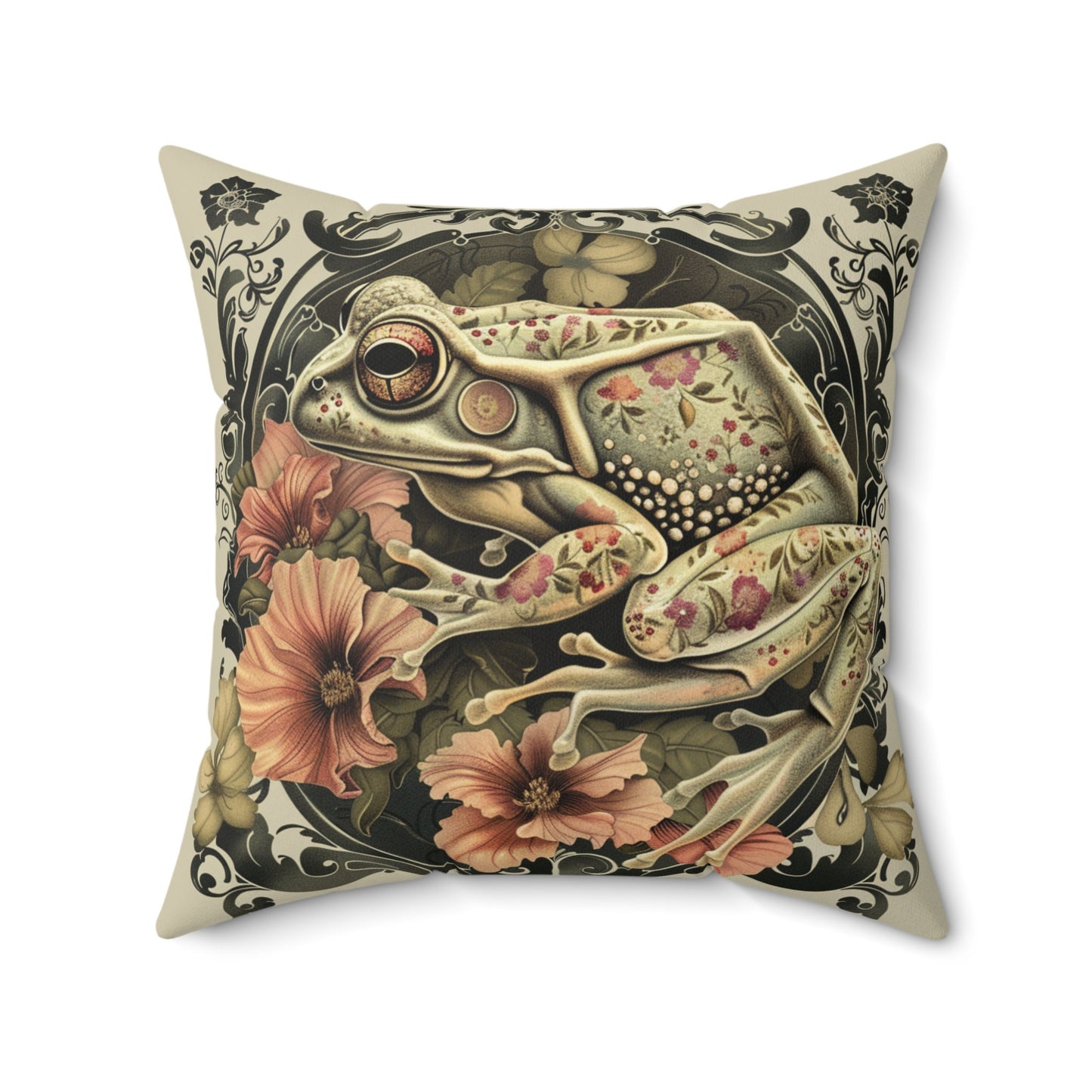 Victorian Frog Spun Polyester Square Pillow