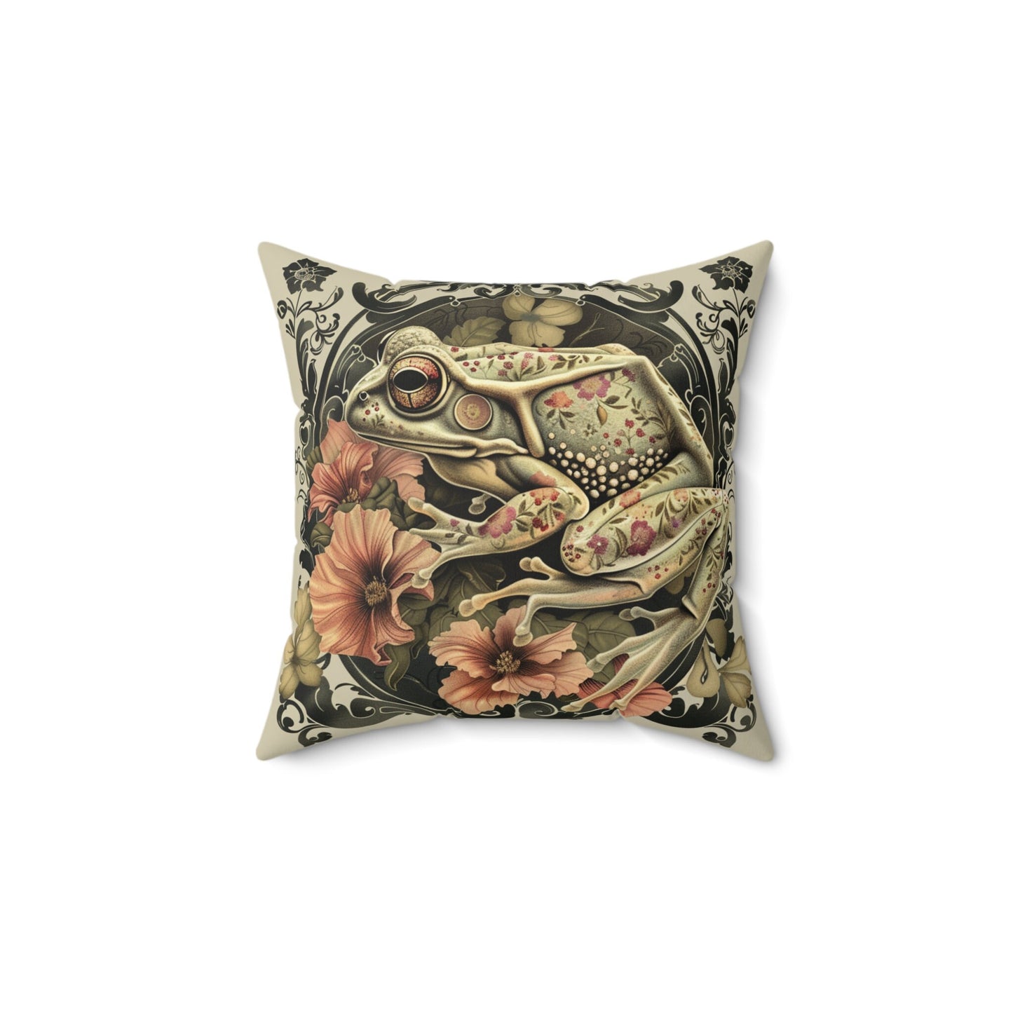 Victorian Frog Spun Polyester Square Pillow