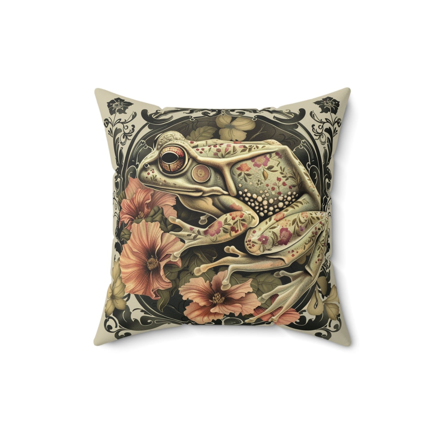Victorian Frog Spun Polyester Square Pillow
