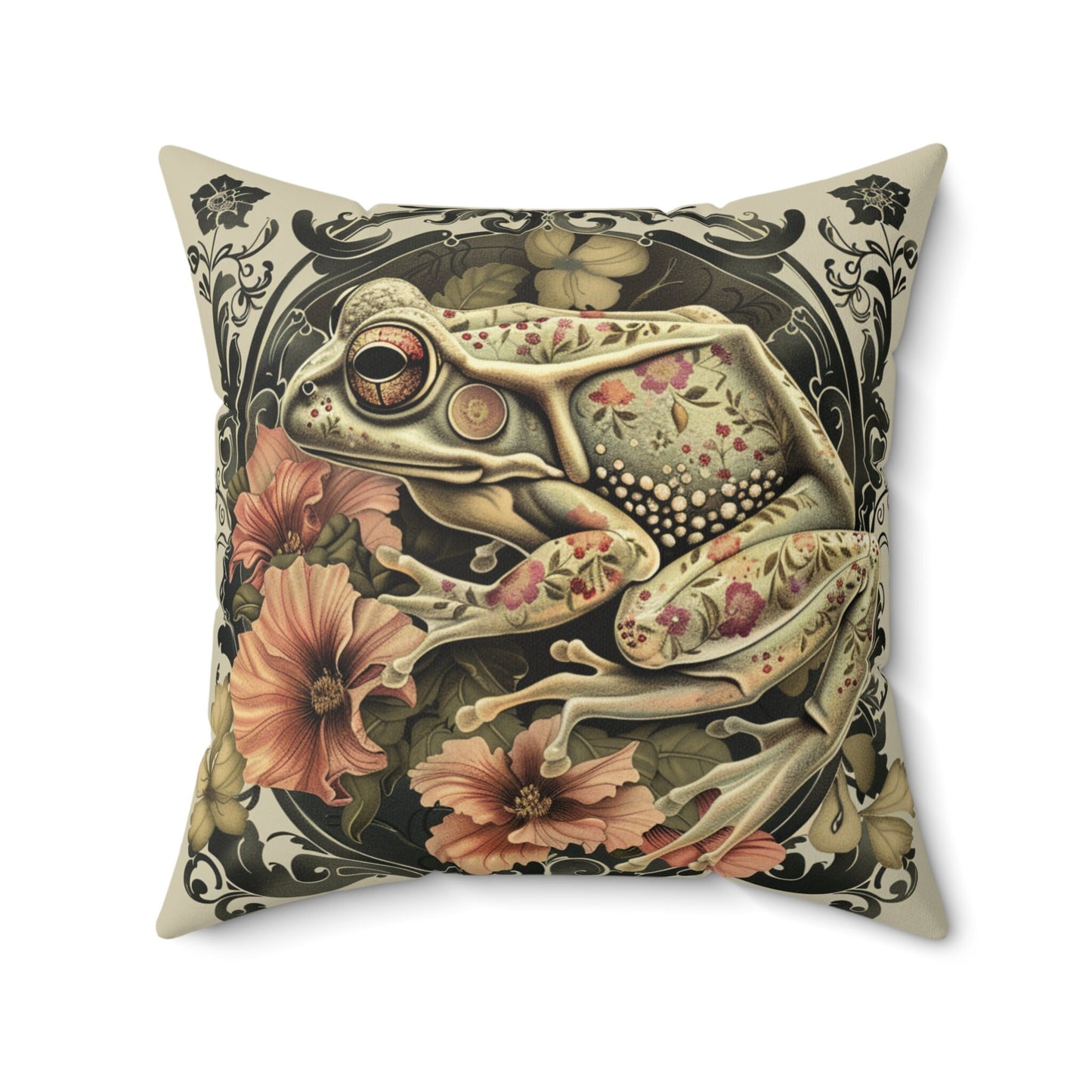 Victorian Frog Spun Polyester Square Pillow