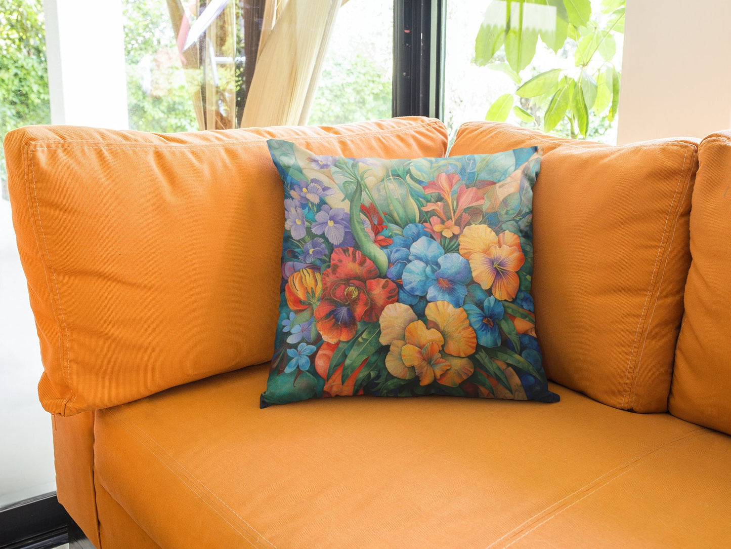 Futuristic Flowers Spun Polyester Square Pillow