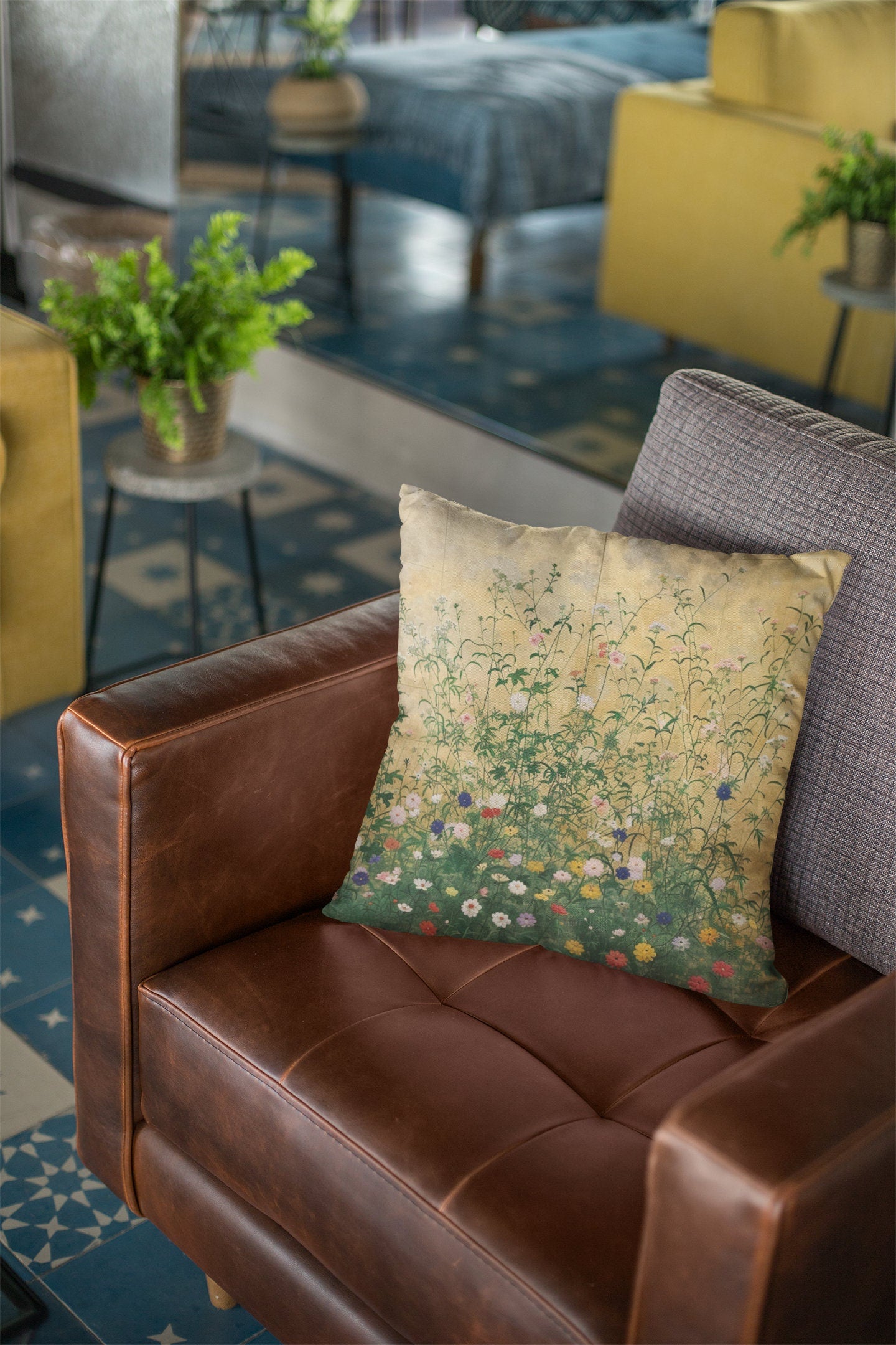 Japanese Wildflowers on a Spun Polyester Square Pillow