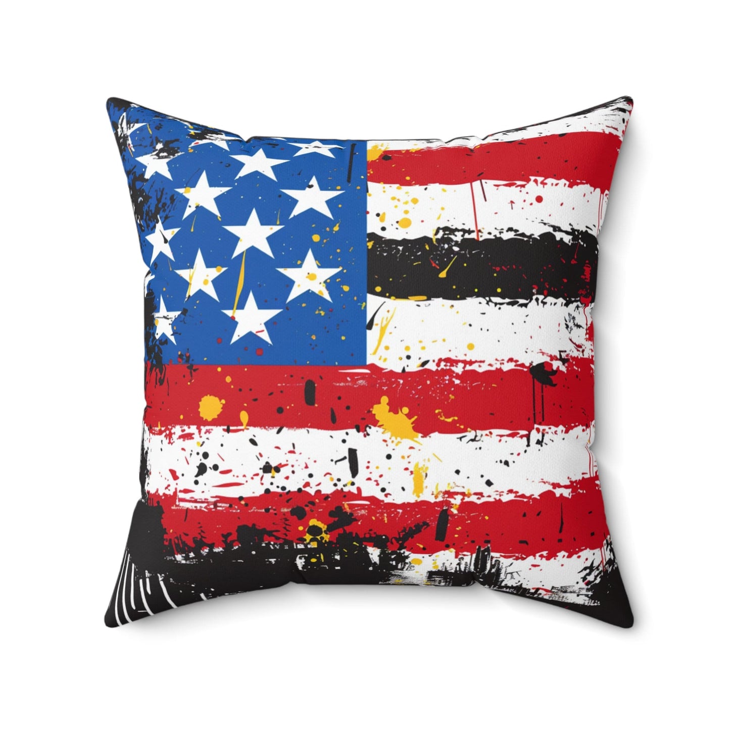 American Flag Graffiti Spun Polyester Square Pillow