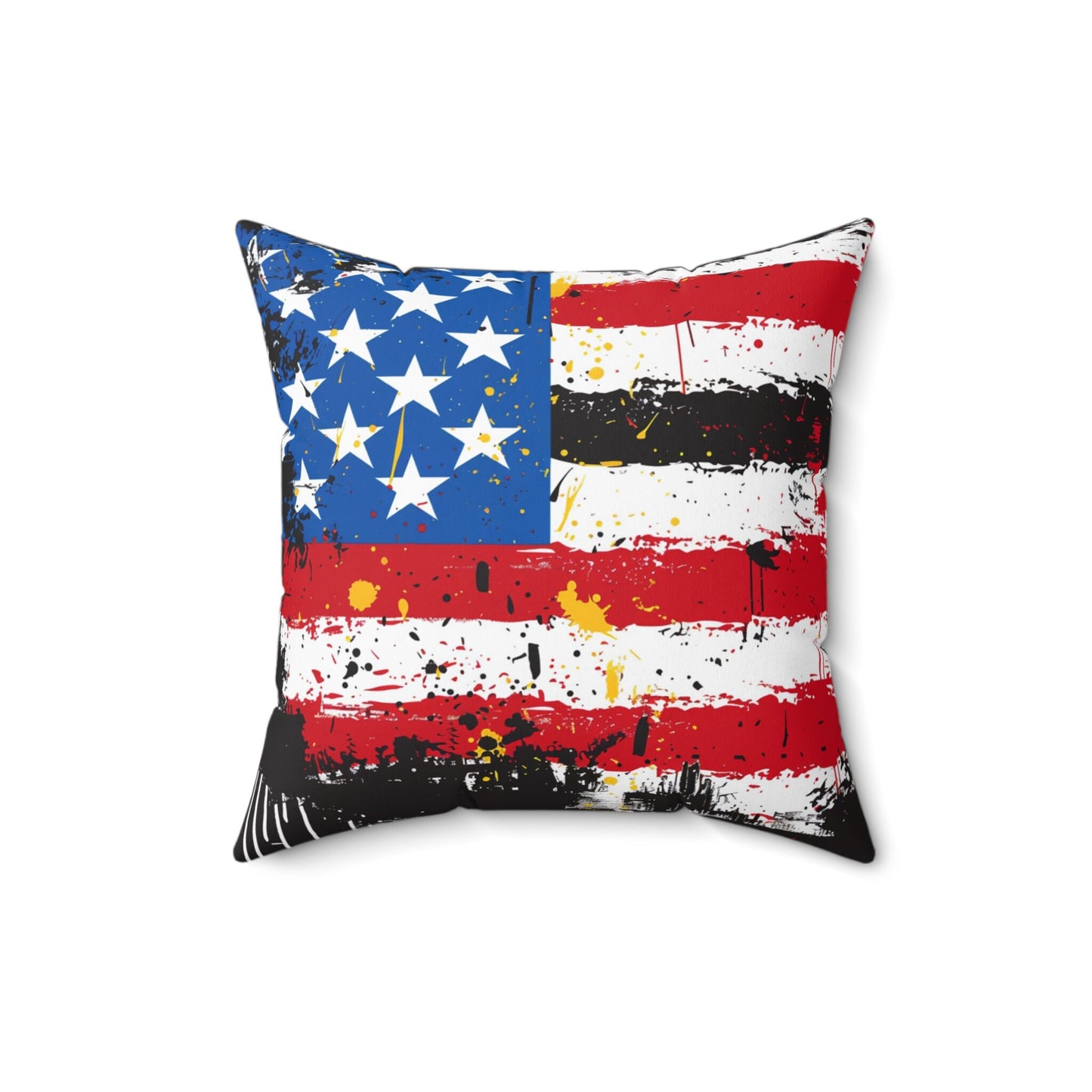 American Flag Graffiti Spun Polyester Square Pillow